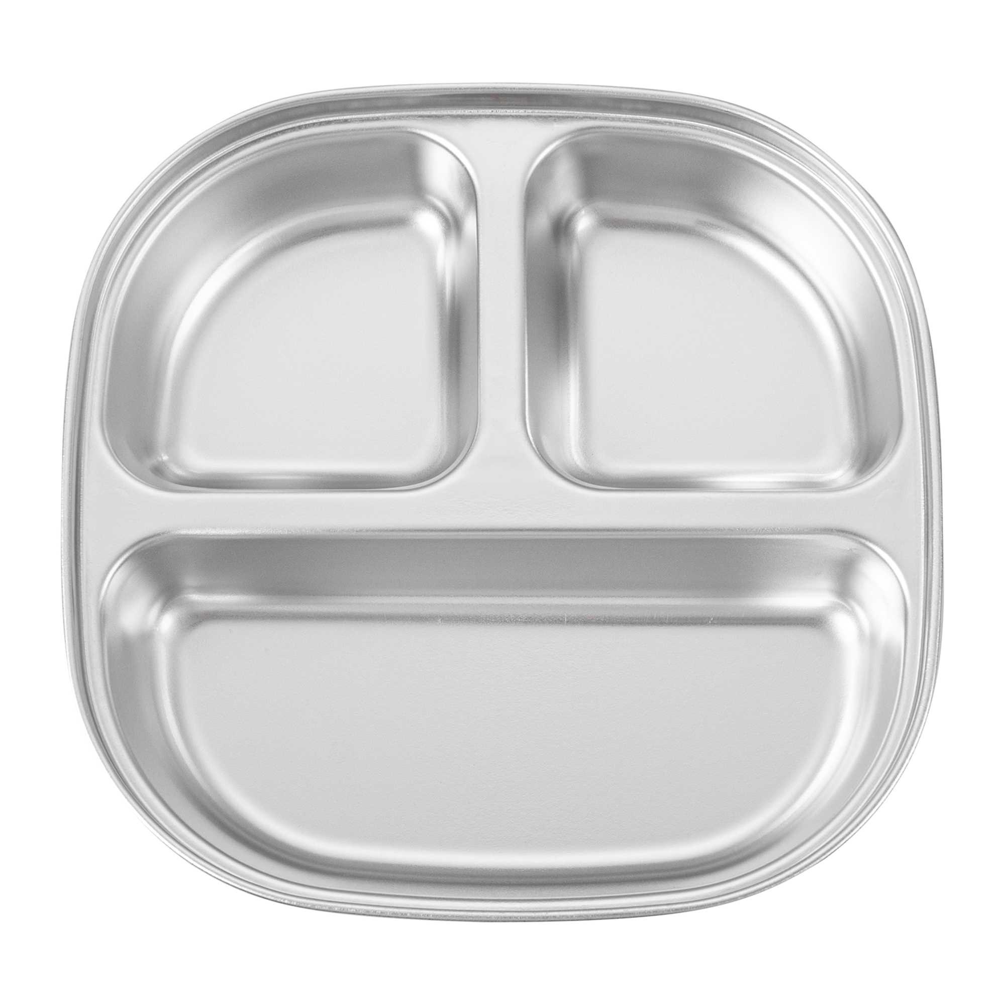 Met Lux Ambidextrous Square Stainless Steel Tray - 3 Compartments - 7 3/4" x 7 3/4" x 1 3/4" - 2 count box