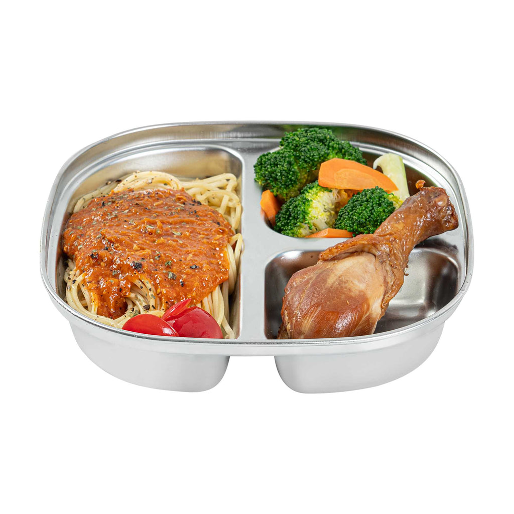 Met Lux Ambidextrous Square Stainless Steel Tray - 3 Compartments - 7 3/4" x 7 3/4" x 1 3/4" - 20 count box