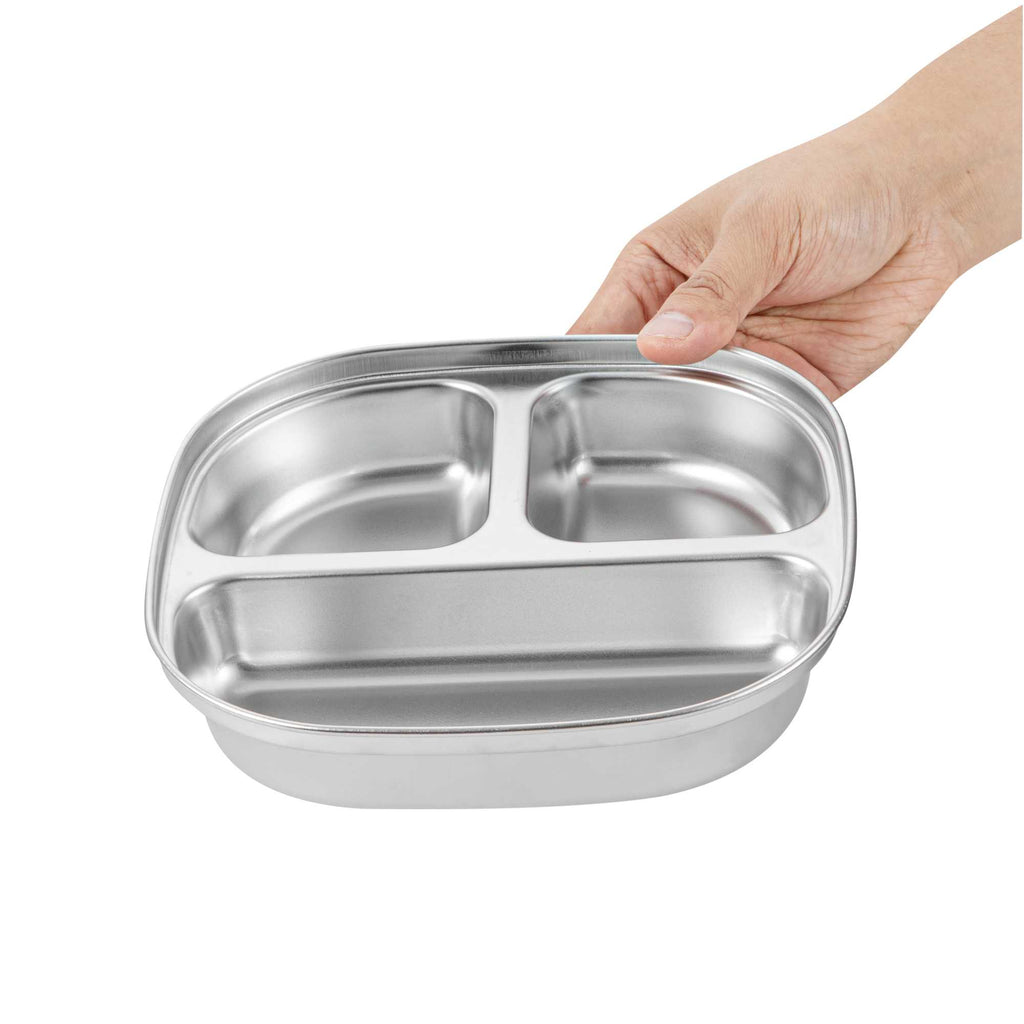 Met Lux Ambidextrous Square Stainless Steel Tray - 3 Compartments - 7 3/4" x 7 3/4" x 1 3/4" - 20 count box