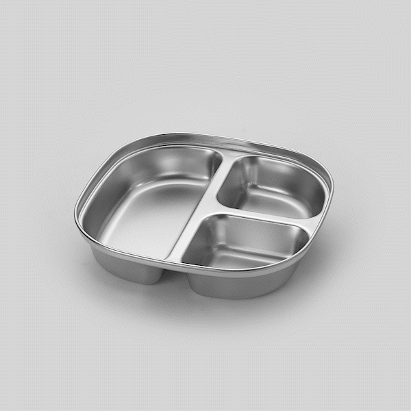 Met Lux Ambidextrous Square Stainless Steel Tray - 3 Compartments - 7 3/4" x 7 3/4" x 1 3/4" - 20 count box