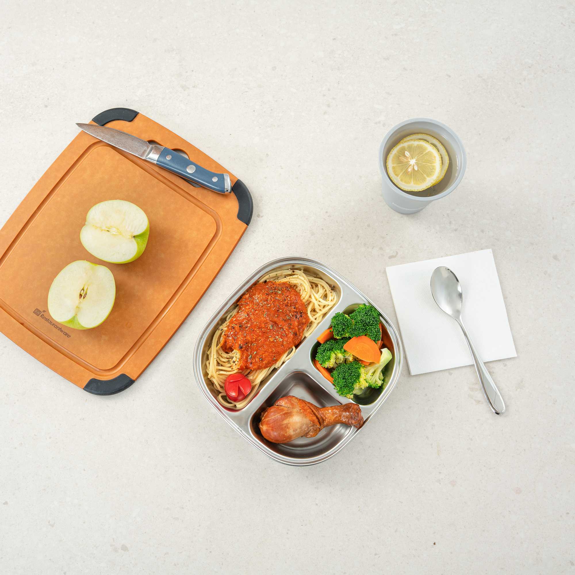 Met Lux Ambidextrous Square Stainless Steel Tray - 3 Compartments - 7 3/4" x 7 3/4" x 1 3/4" - 20 count box