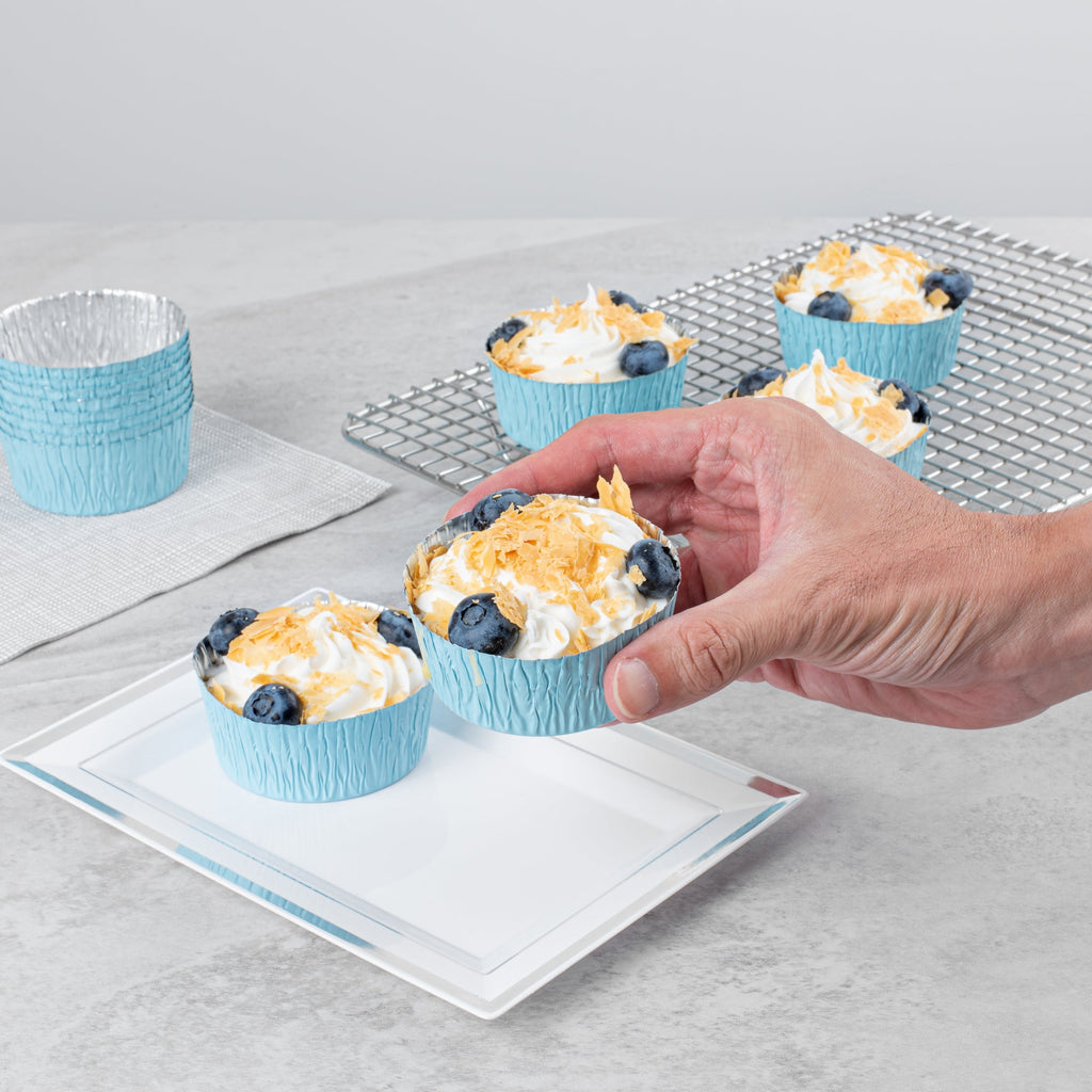 Pastry Tek 3 oz Round Blue Foil Ramekin Cup - 3/4" x 3/4" x 1/2" - 200 count box
