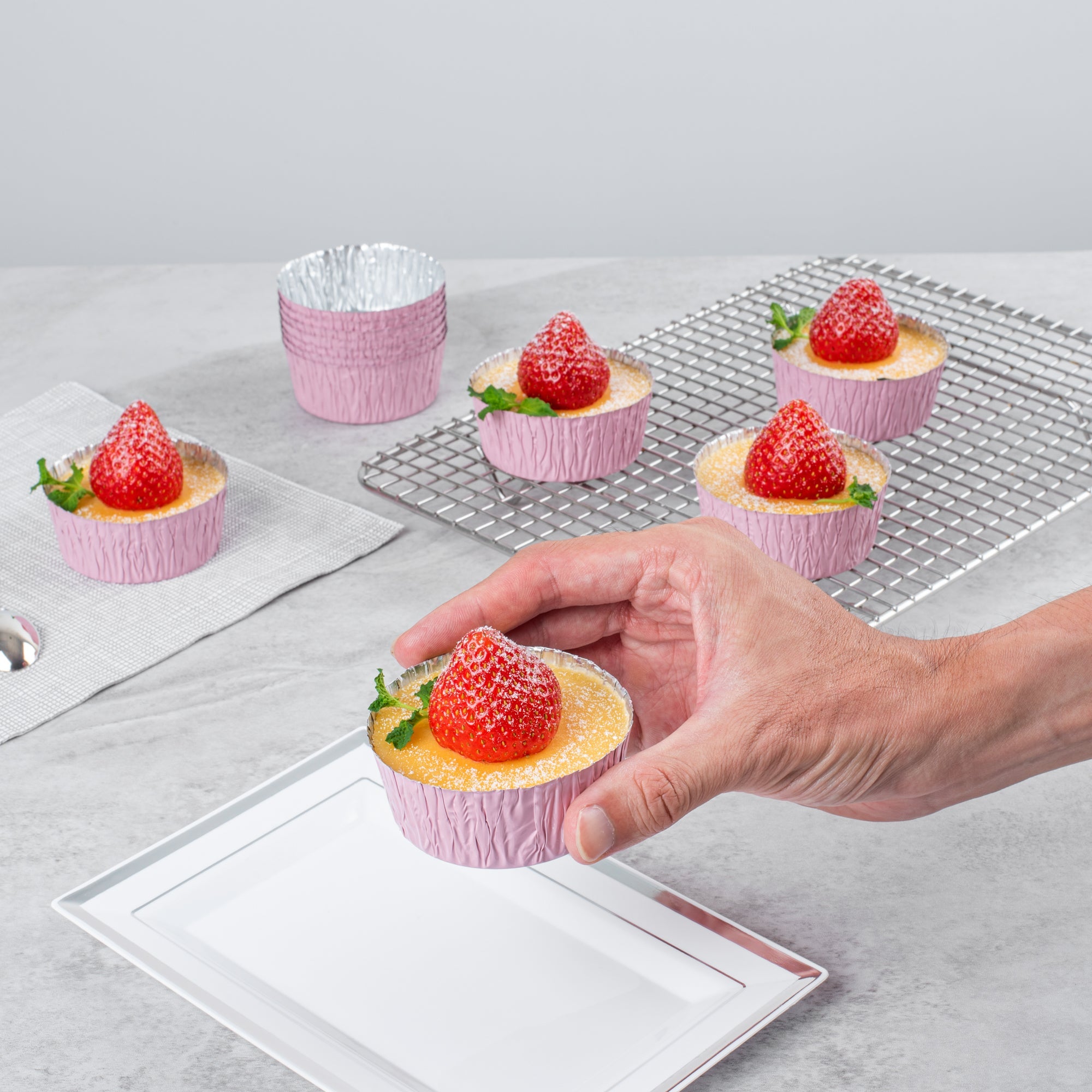 Pastry Tek 3 oz Round Pink Foil Ramekin Cup - 3/4" x 3/4" x 1/2" - 200 count box
