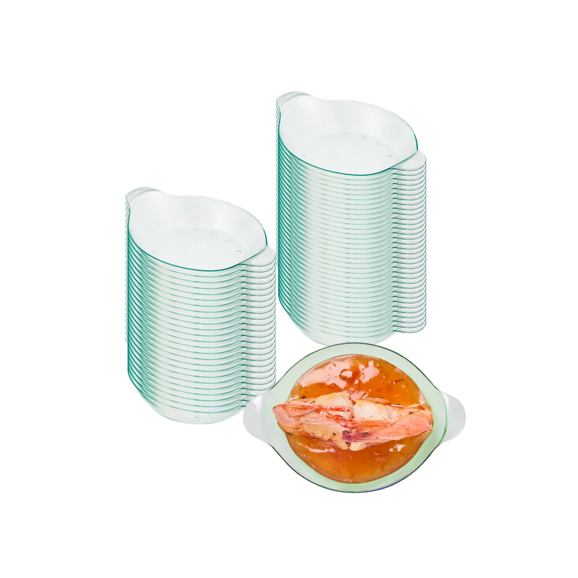 Mini Serve Oval Seagreen Plastic Mini Handled Plate - 3 3/4" x 2 1/2" - 100 count box