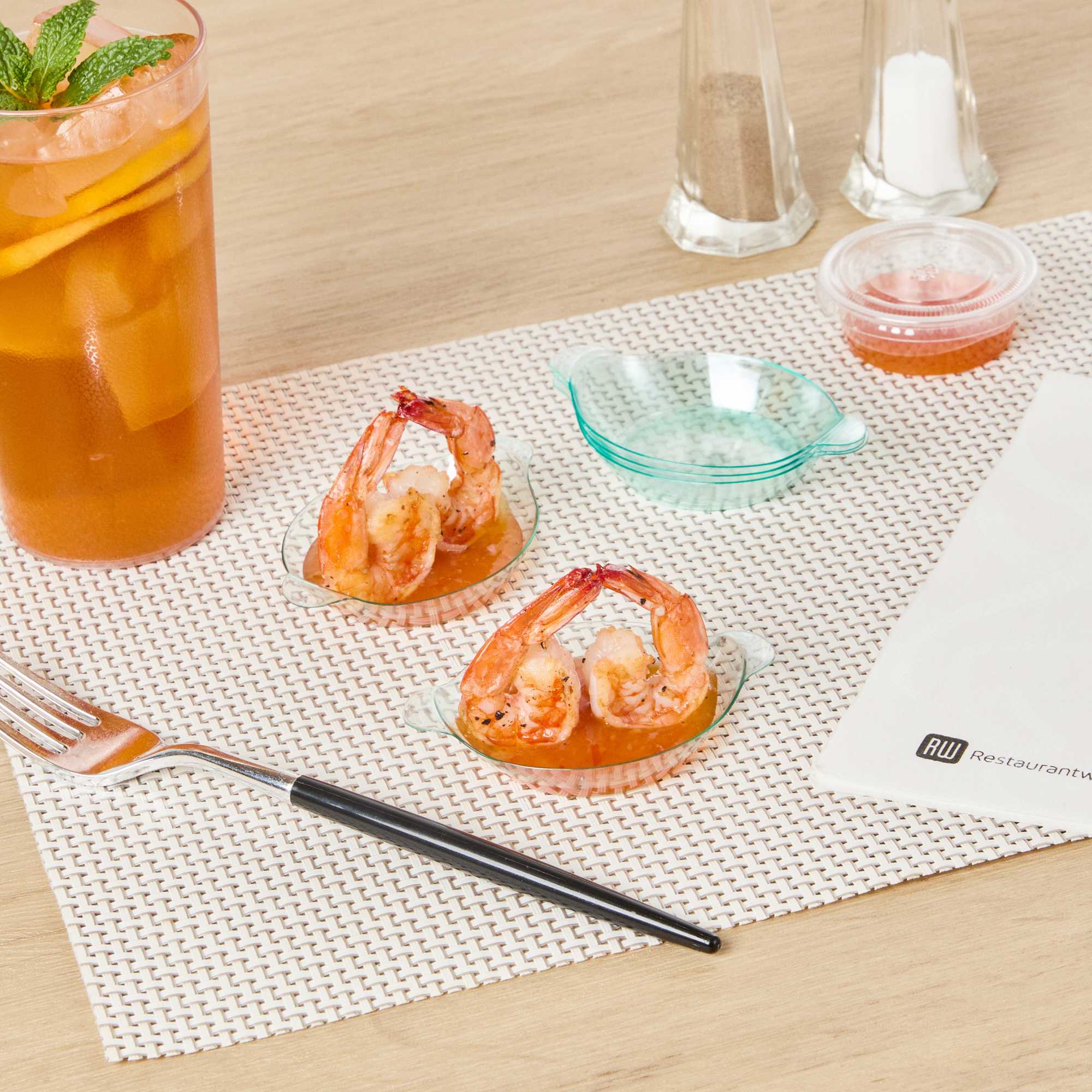 Mini Serve Oval Seagreen Plastic Mini Handled Plate - 3 3/4" x 2 1/2" - 100 count box