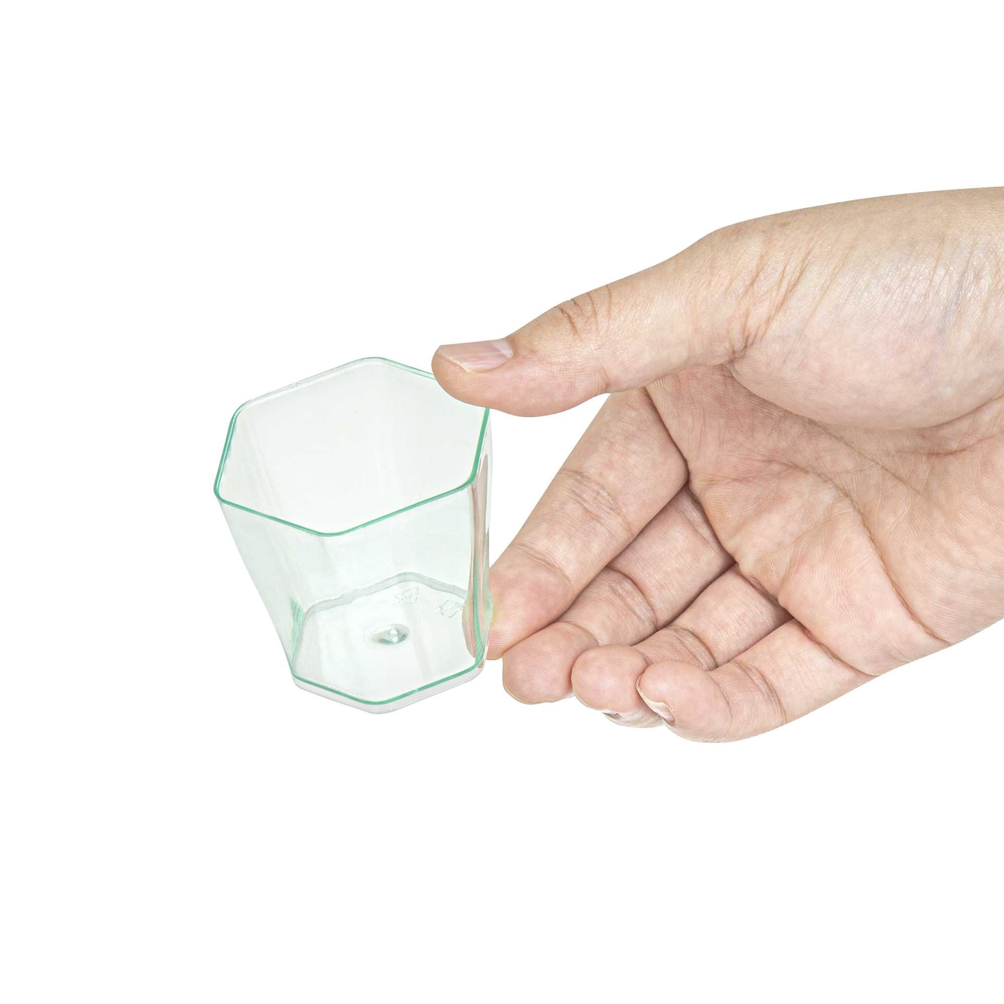 Mini Serve 2 oz Hexagon Seagreen Plastic Glass - 1 3/4" x 1 3/4" x 1 3/4" - 100 count box