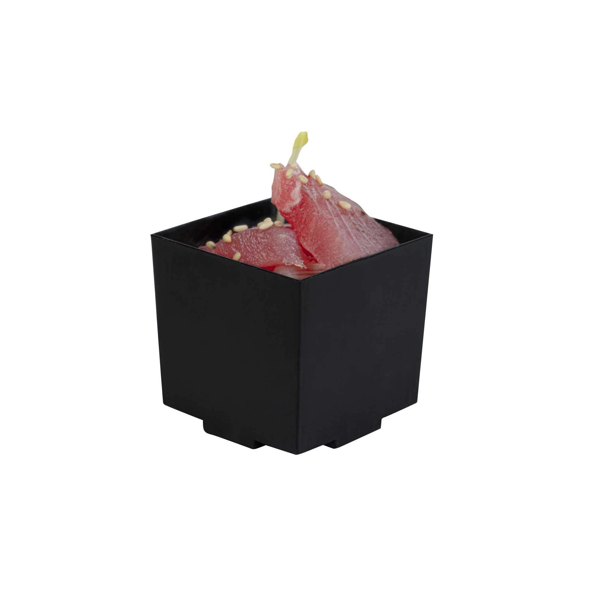 Mini Serve 3 oz Square Black Plastic Quadrato Cup - 1 3/4" x 1 1/2" x 1 3/4" - 100 count box