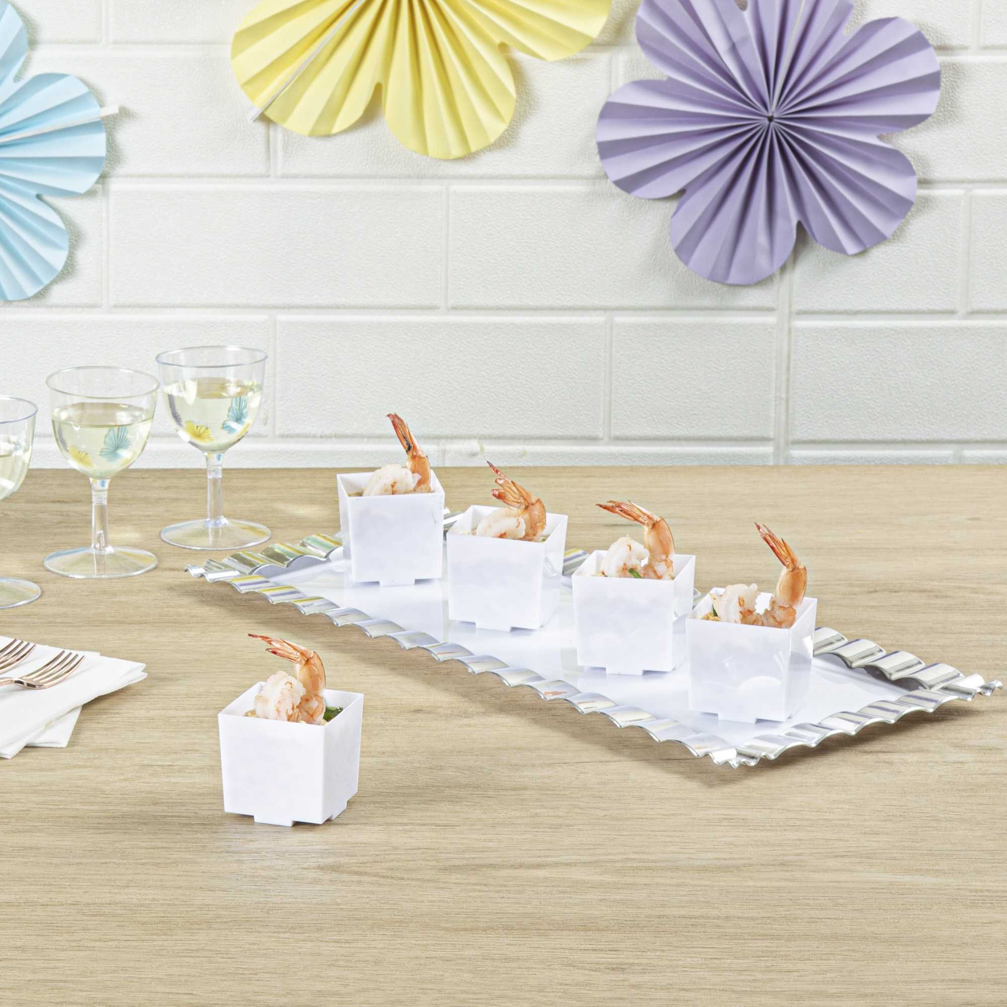 Mini Serve 3 oz Square White Plastic Quadrato Cup - 1 3/4" x 1 1/2" x 1 3/4" - 100 count box