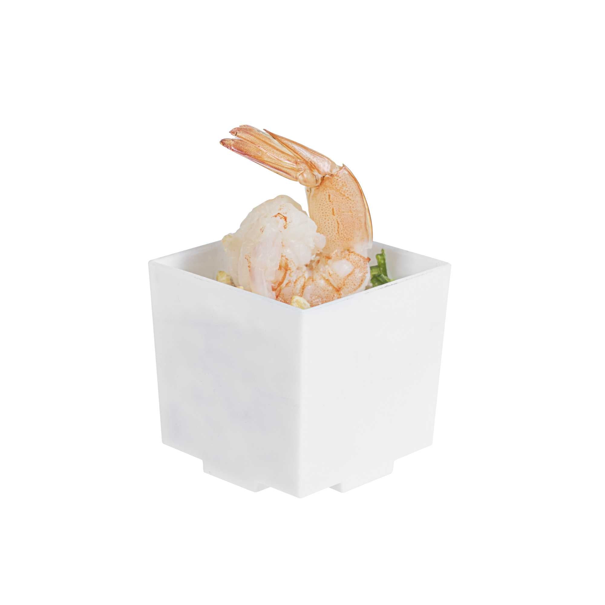 Mini Serve 3 oz Square White Plastic Quadrato Cup - 1 3/4" x 1 1/2" x 1 3/4" - 100 count box
