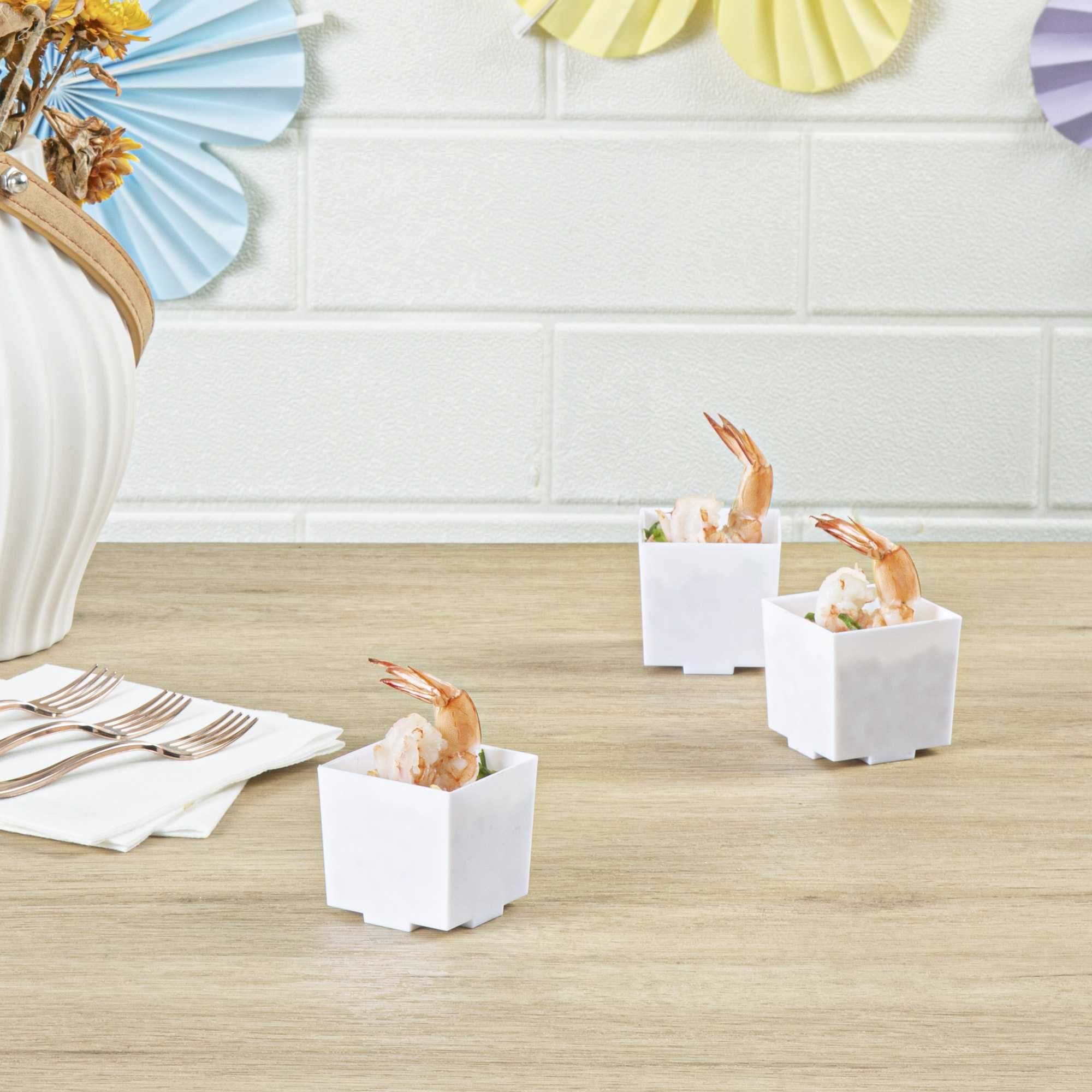 Mini Serve 3 oz Square White Plastic Quadrato Cup - 1 3/4" x 1 1/2" x 1 3/4" - 100 count box