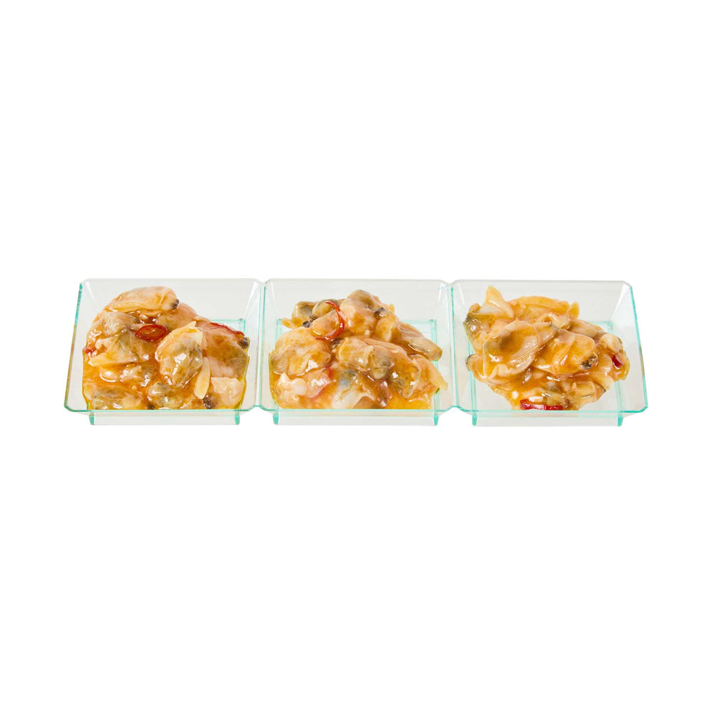 Mini Serve Rectangle Seagreen Plastic Terzetto Mini Plate - 3 Compartments - 7 1/2" x 2 1/2" x 1/2" - 100 count box