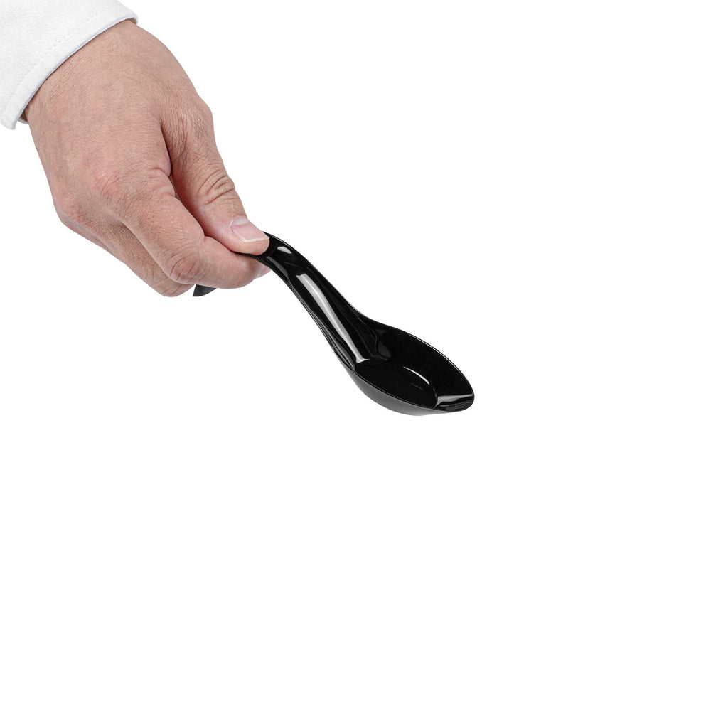 Mini Serve Black Plastic Stiletto Spoon - 5" x 1/2" x 1 1/4" - 100 count box