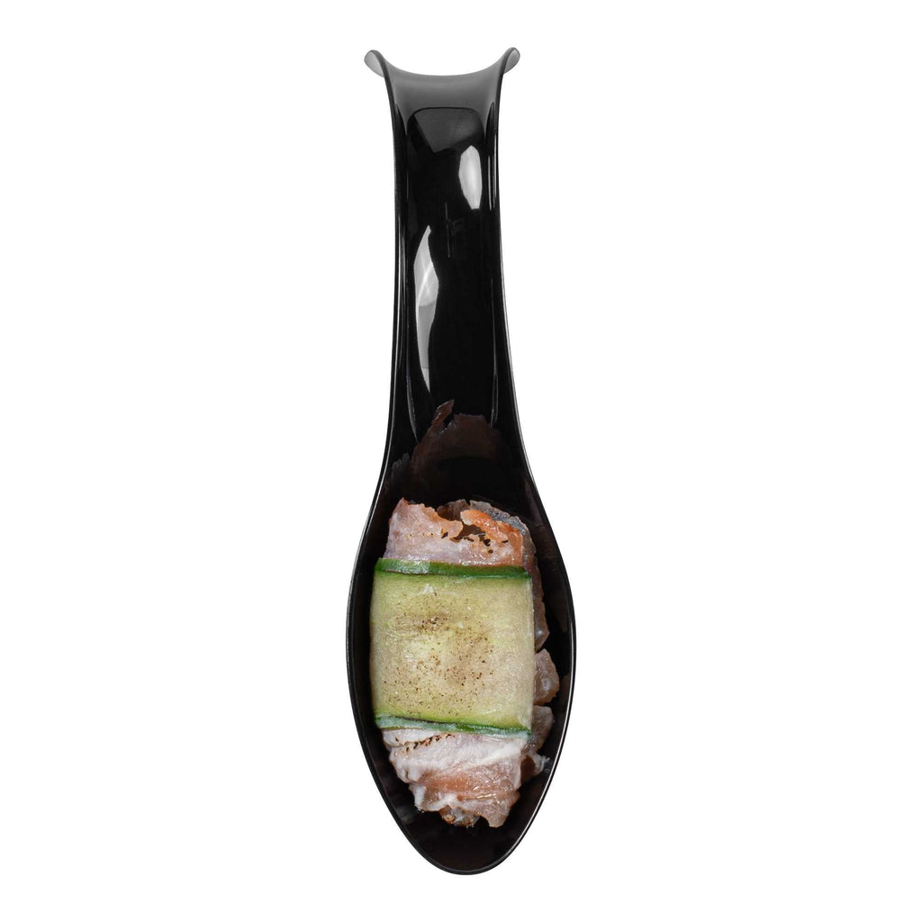 Mini Serve Black Plastic Stiletto Spoon - 5" x 1/2" x 1 1/4" - 100 count box
