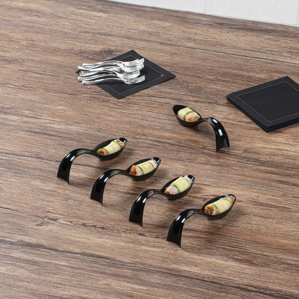 Mini Serve Black Plastic Stiletto Spoon - 5" x 1/2" x 1 1/4" - 100 count box