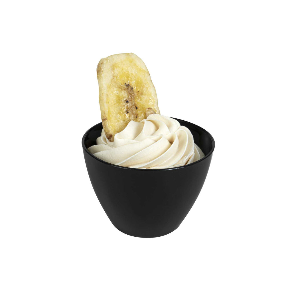 Mini Serve 2 oz Round Black Plastic Mini Tasting Bowl - 2" x 2" x 1 1/2" - 100 count box