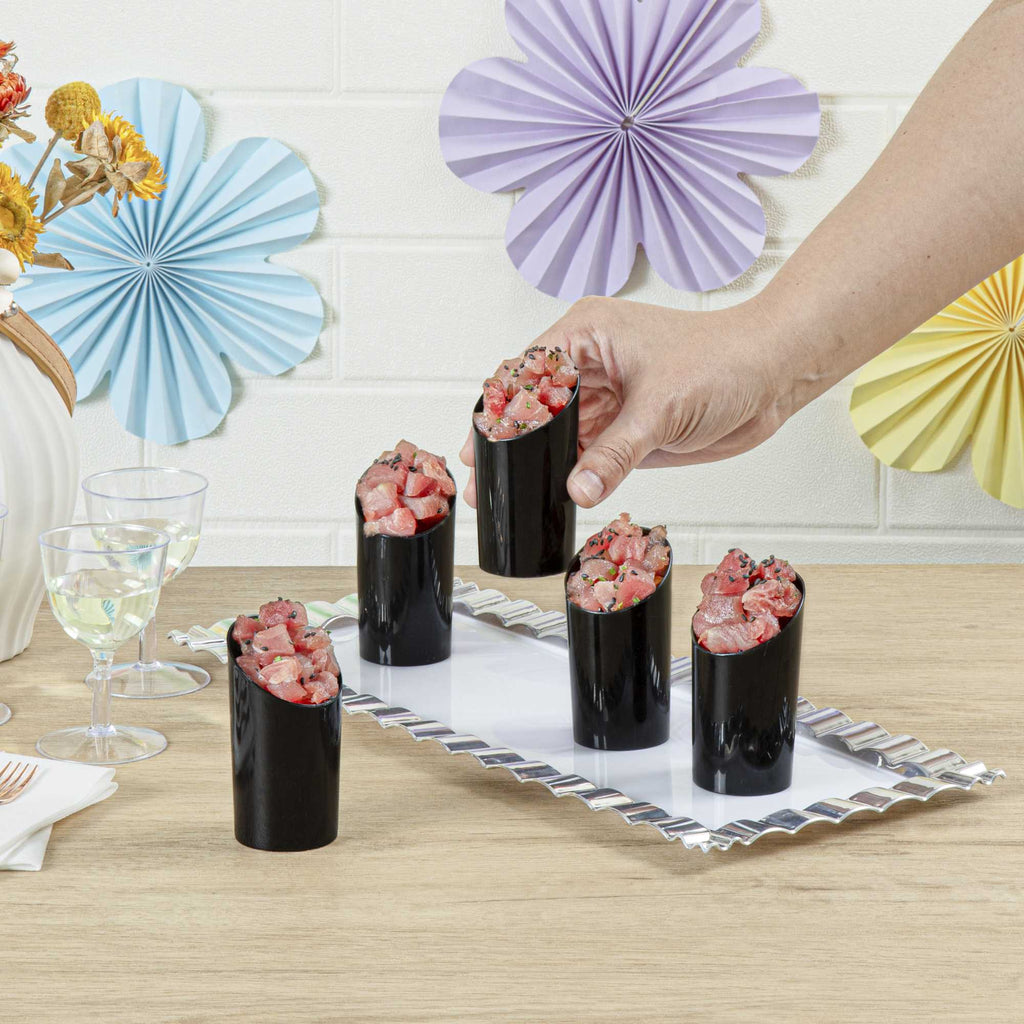 Mini Serve 3 oz Round Black Plastic Incline Shot Glass - 2" x 2" x 3 1/4" - 20 count box