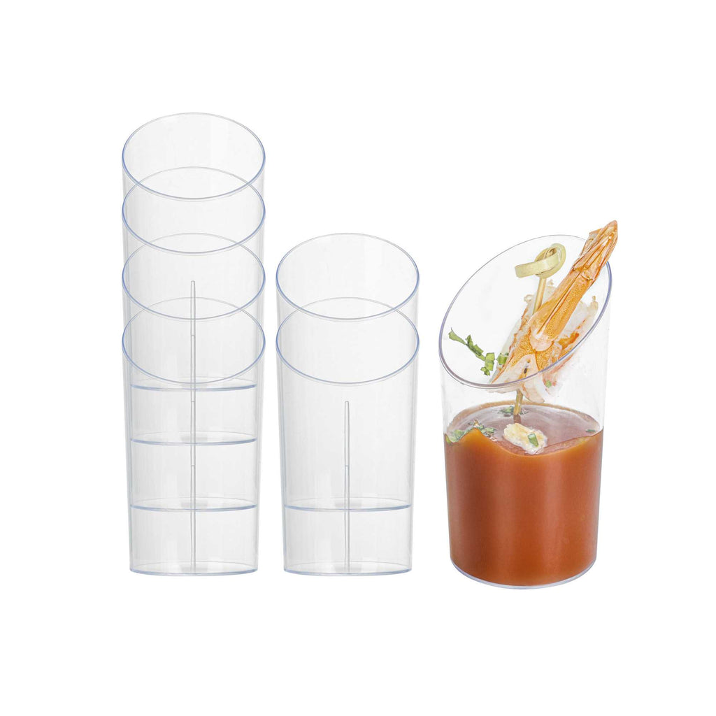 Mini Serve 3 oz Round Clear Plastic Incline Shot Glass - 2" x 2" x 3 1/4" - 20 count box