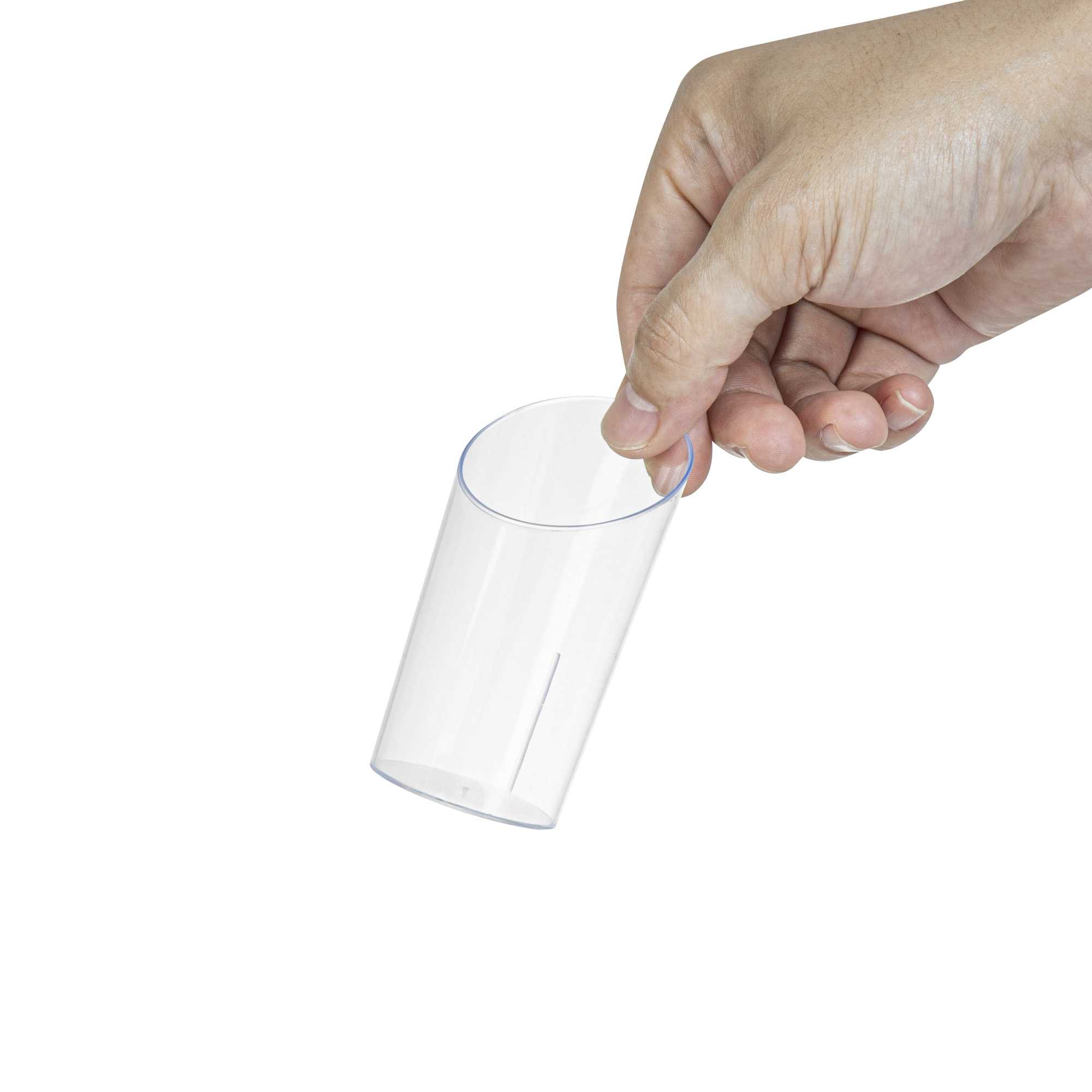 Mini Serve 3 oz Round Clear Plastic Incline Shot Glass - 2" x 2" x 3 1/4" - 20 count box