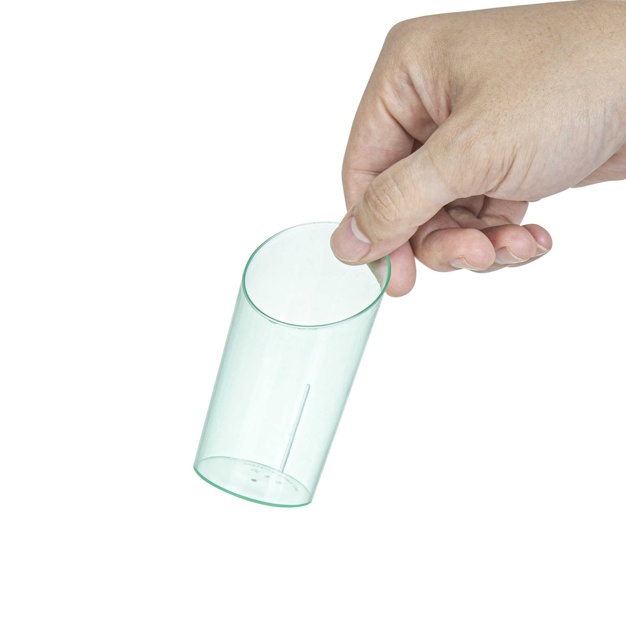 Mini Serve 3 oz Round Seagreen Plastic Incline Shot Glass - 2" x 2" x 3 1/4" - 20 count box
