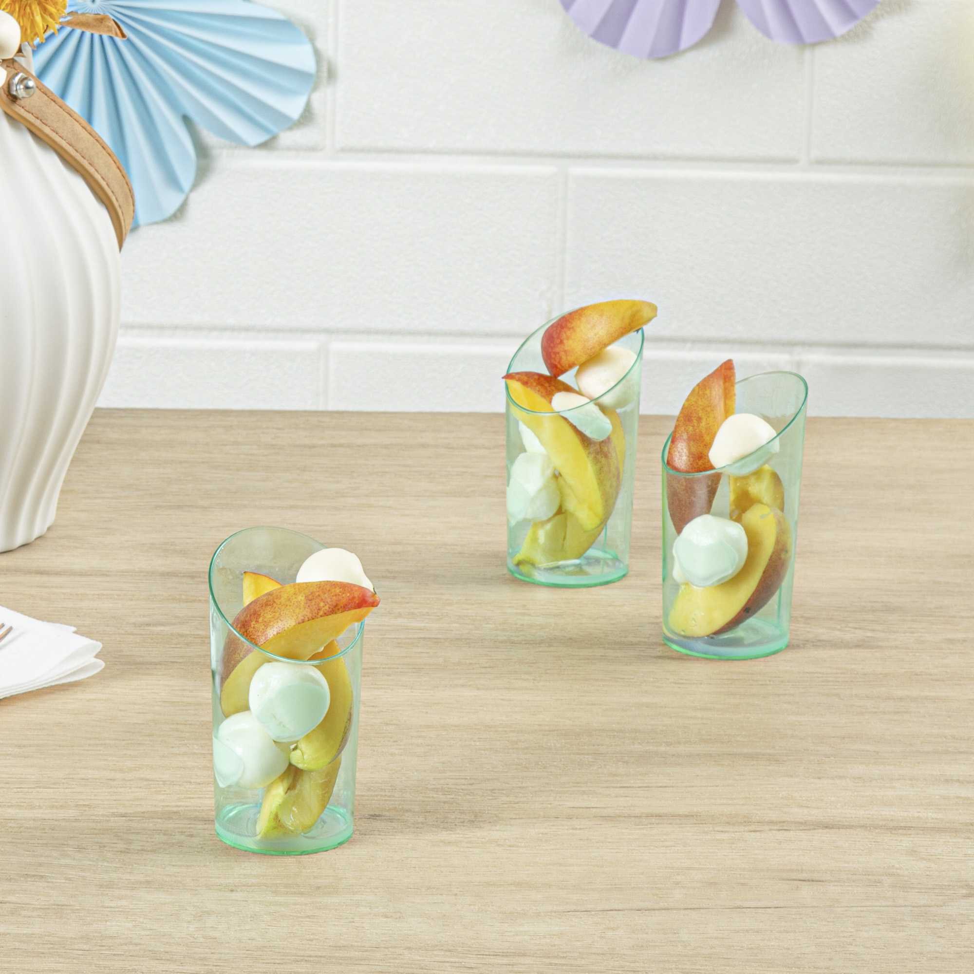 Mini Serve 3 oz Round Seagreen Plastic Incline Shot Glass - 2" x 2" x 3 1/4" - 20 count box
