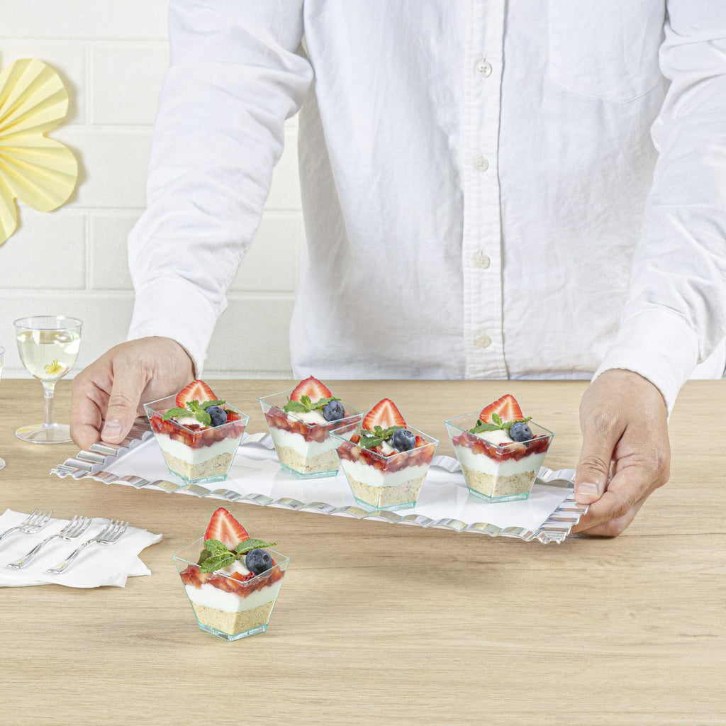 Mini Serve 2 oz Square Seagreen Plastic Girata Dessert Dish - 2" x 2" x 1 3/4" - 100 count box