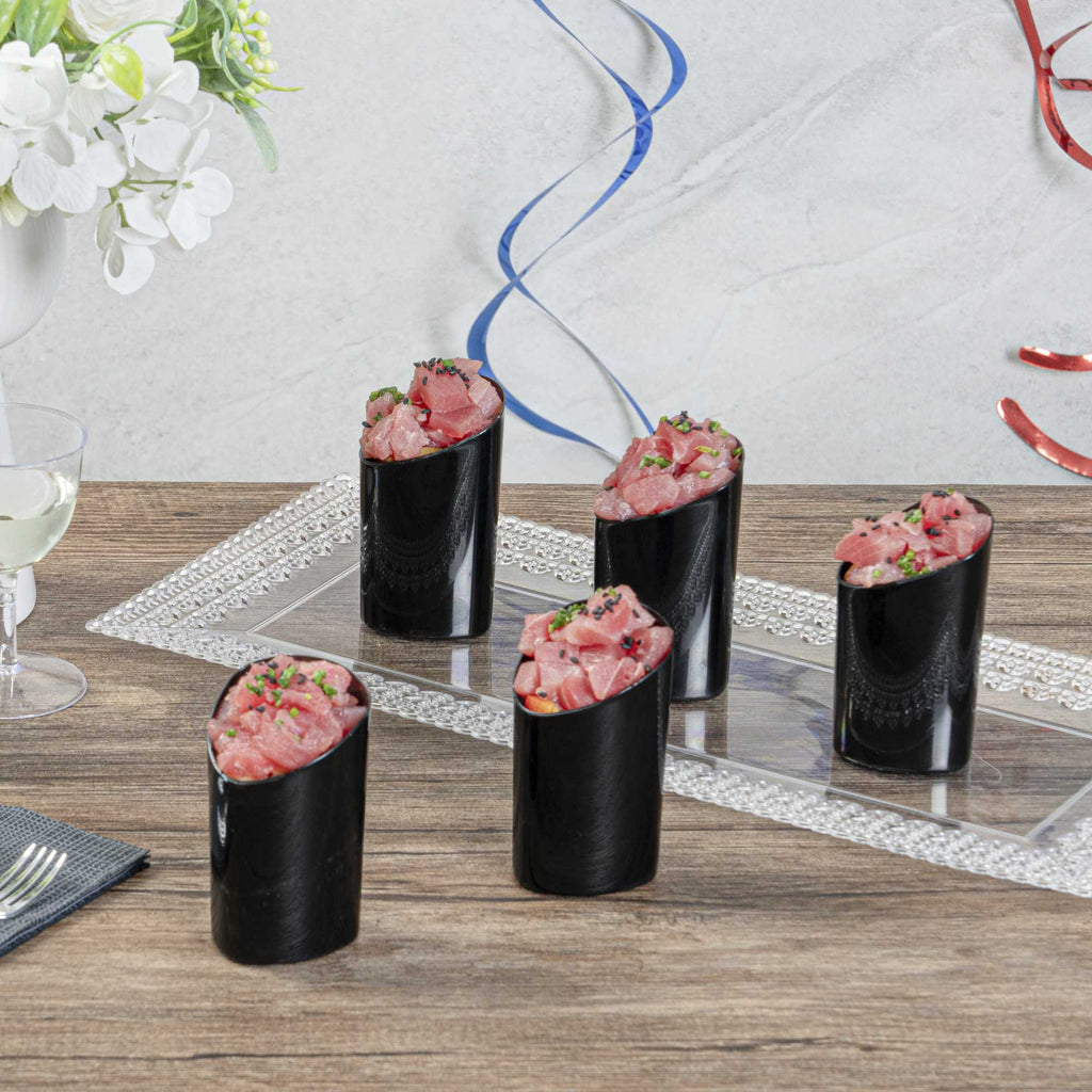 Mini Serve 3 oz Black Plastic Triangolo Shot Glass - 1 3/4" x 1 3/4" x 3" - 100 count box