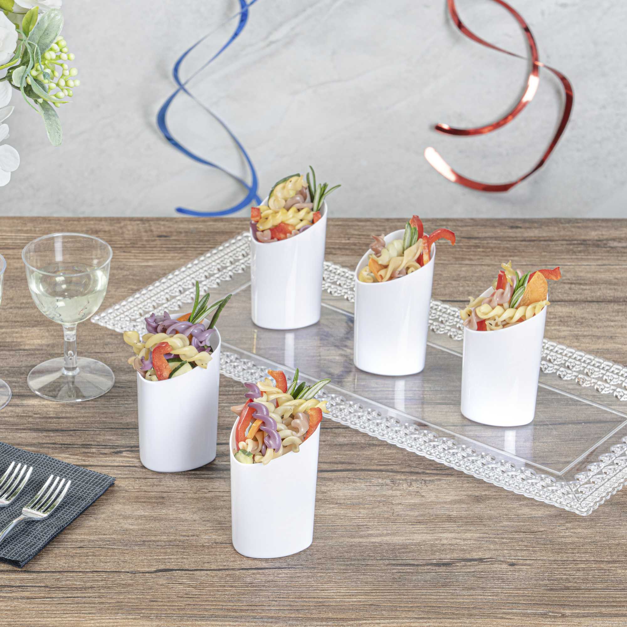 Mini Serve 3 oz White Plastic Triangolo Shot Glass - 1 3/4" x 1 3/4" x 3" - 100 count box
