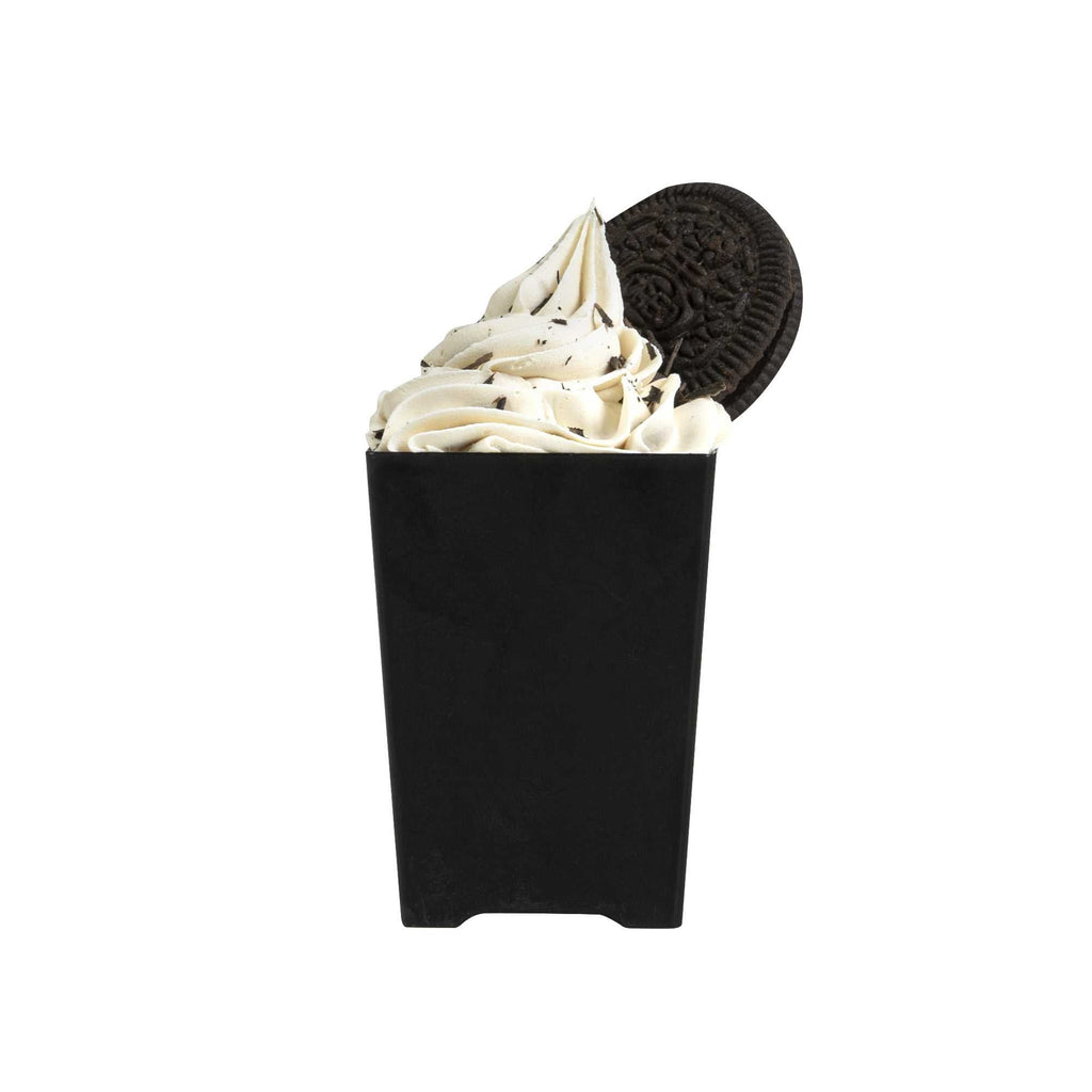 Mini Serve 4 oz Square Black Plastic Tall Quadrato Cup - 2" x 2 3/4" x 2" - 100 count box
