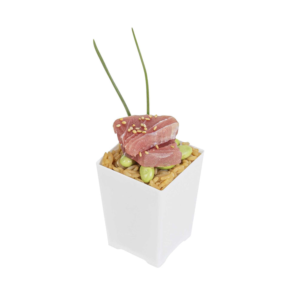 Mini Serve 4 oz Square White Plastic Tall Quadrato Cup - 2" x 2 3/4" x 2" - 100 count box