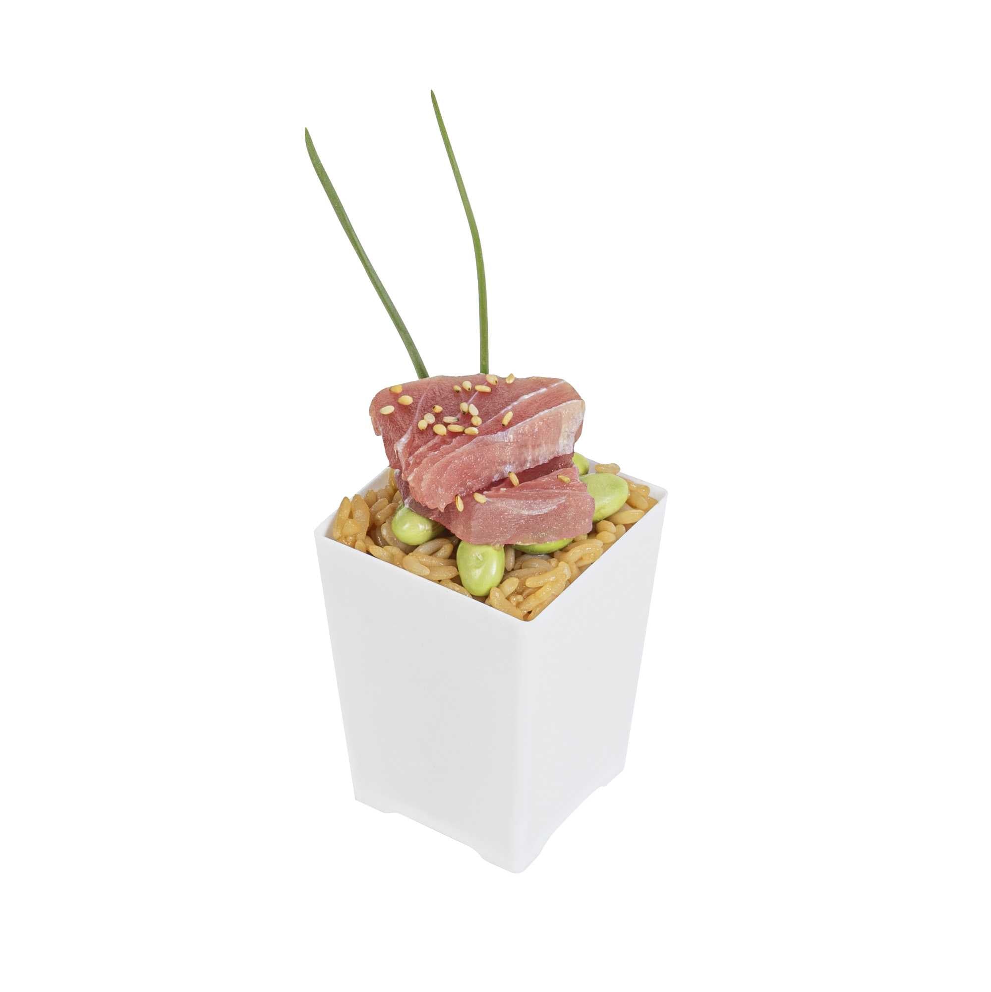 Mini Serve 4 oz Square White Plastic Tall Quadrato Cup - 2" x 2 3/4" x 2" - 100 count box