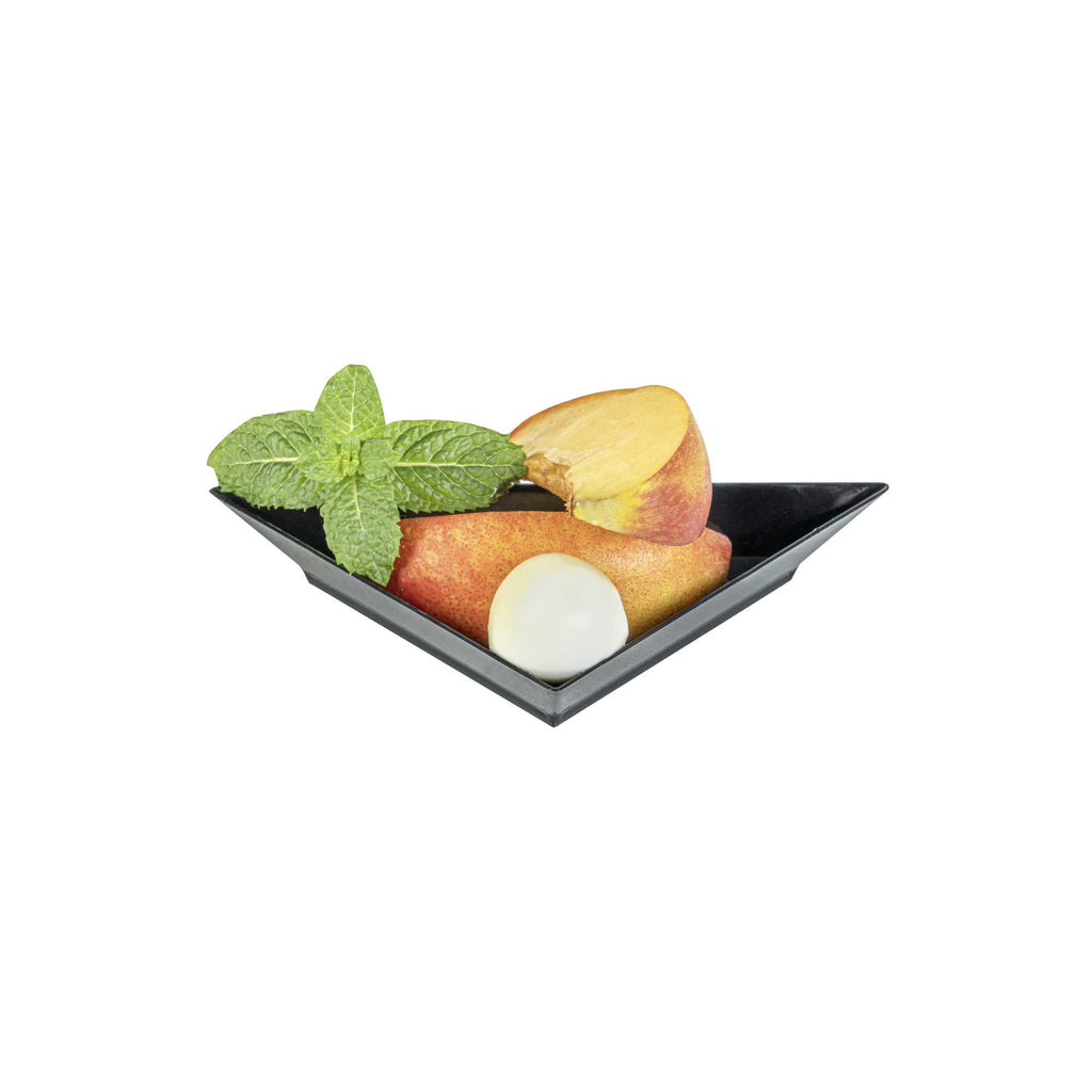 Mini Serve Black Plastic Mini Triangolo Appetizer Plate - 4" x 2" - 100 count box