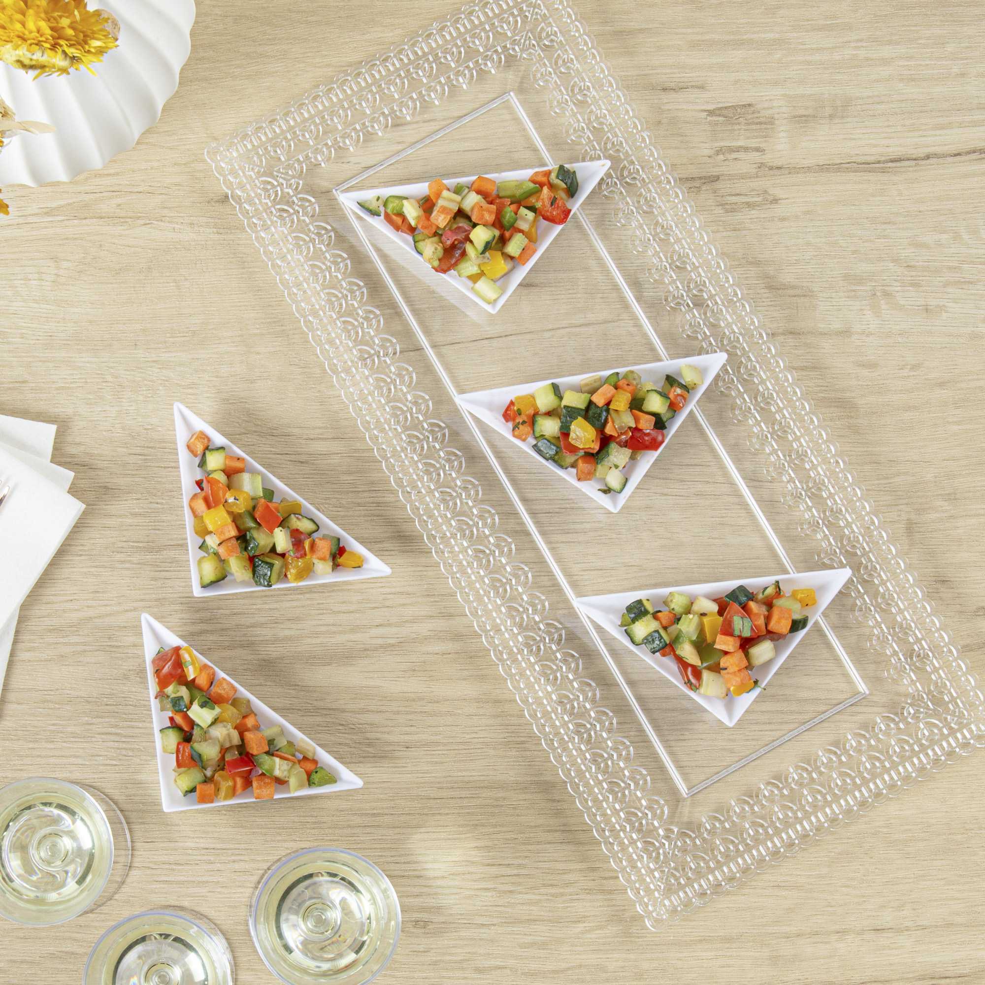 Mini Serve White Plastic Mini Triangolo Appetizer Plate - 4" x 2" - 100 count box
