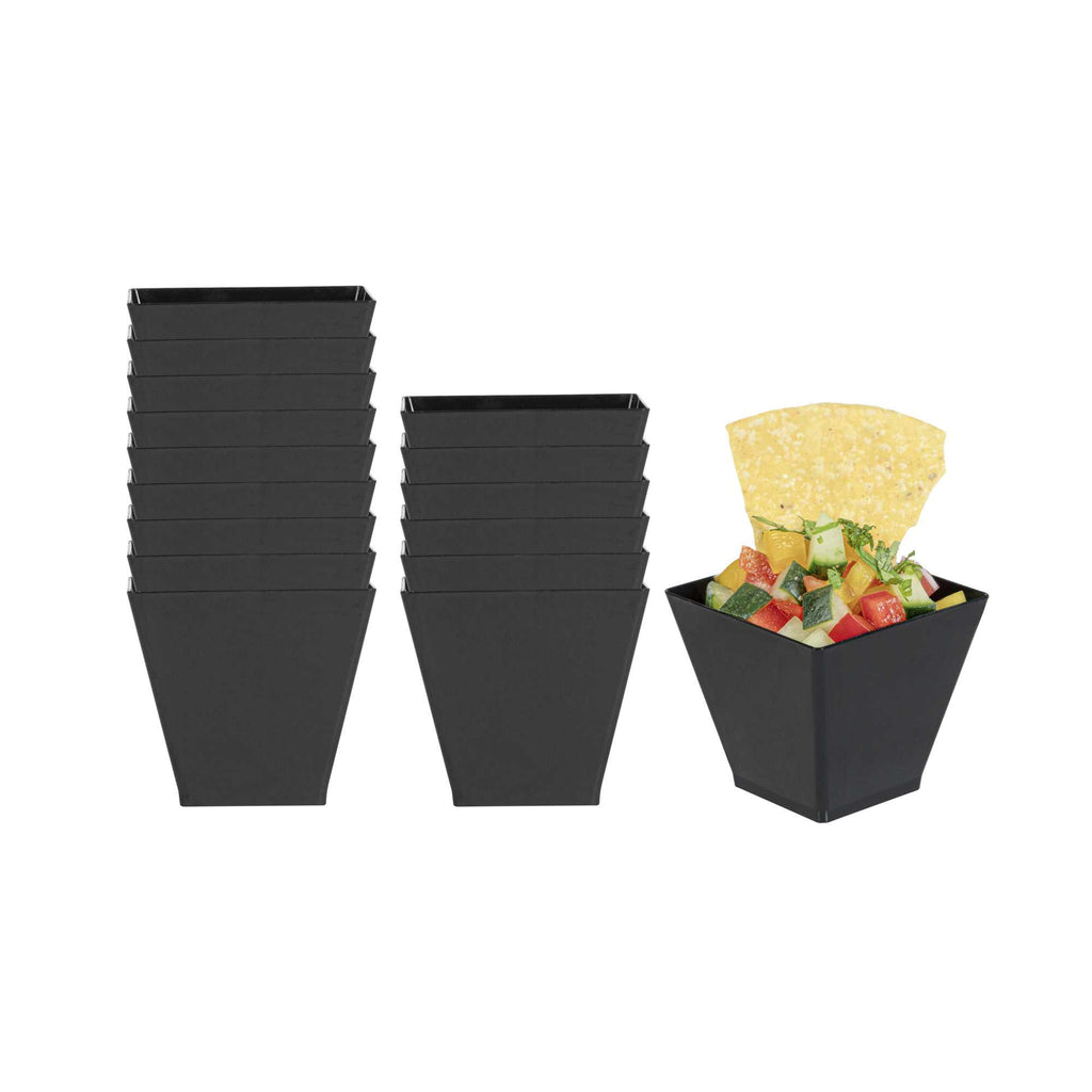 Mini Serve 2 oz Square Black Plastic Mini Kova Cup - 2" x 2" x 1 3/4" - 100 count box