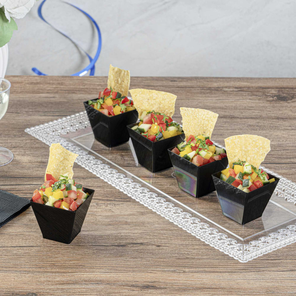 Mini Serve 2 oz Square Black Plastic Mini Kova Cup - 2" x 2" x 1 3/4" - 20 count box
