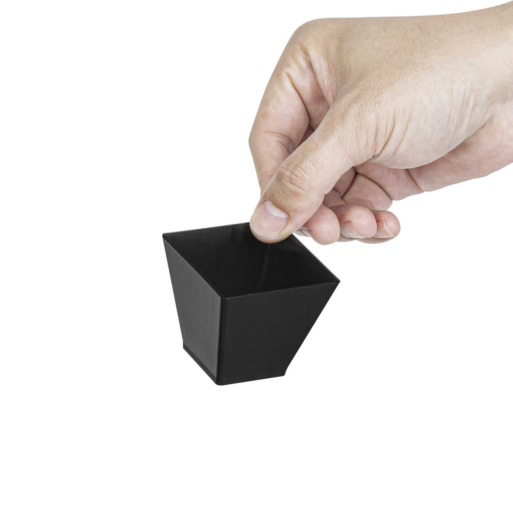 Mini Serve 2 oz Square Black Plastic Mini Kova Cup - 2" x 2" x 1 3/4" - 20 count box