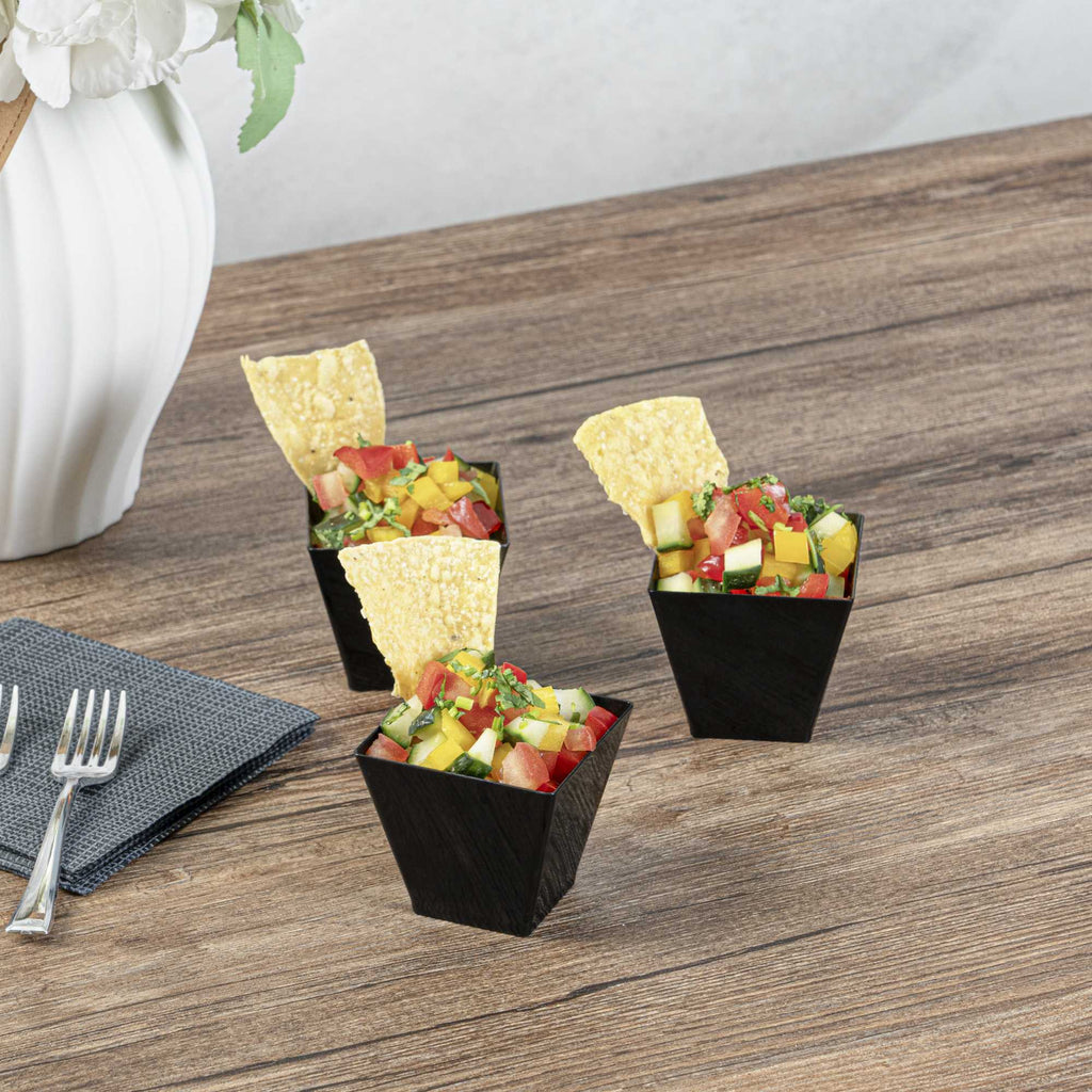 Mini Serve 2 oz Square Black Plastic Mini Kova Cup - 2" x 2" x 1 3/4" - 20 count box