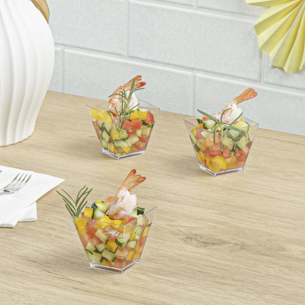 Mini Serve 2 oz Square Clear Plastic Mini Kova Cup - 2" x 2" x 1 3/4" - 20 count box