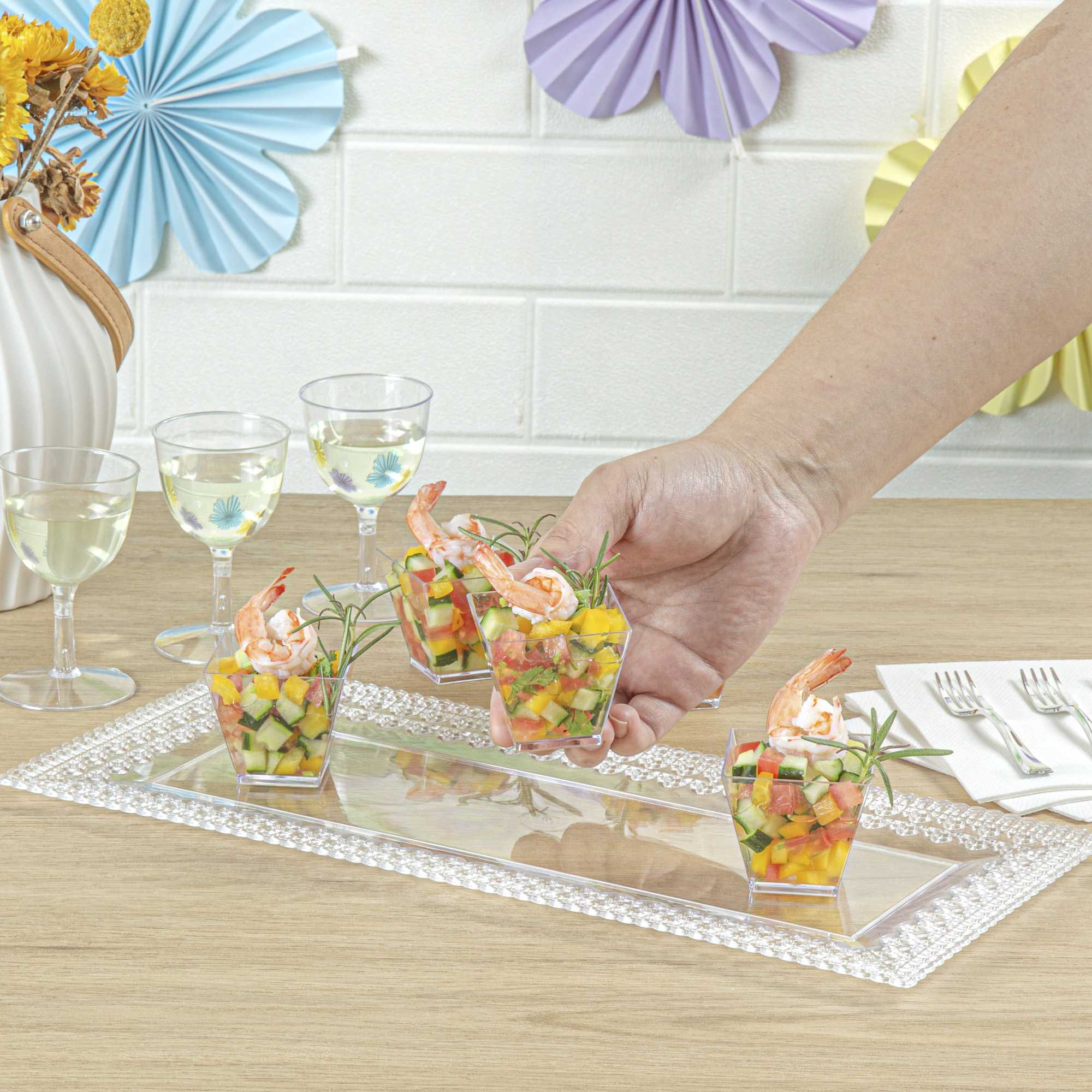 Mini Serve 2 oz Square Clear Plastic Mini Kova Cup - 2" x 2" x 1 3/4" - 20 count box