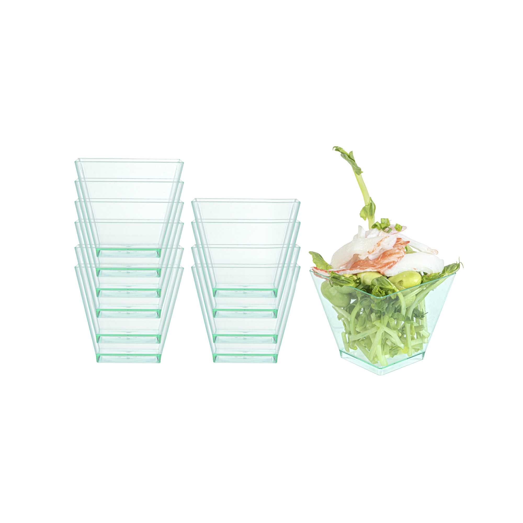 Mini Serve 2 oz Square Seagreen Plastic Mini Kova Cup - 2" x 2" x 1 3/4" - 20 count box