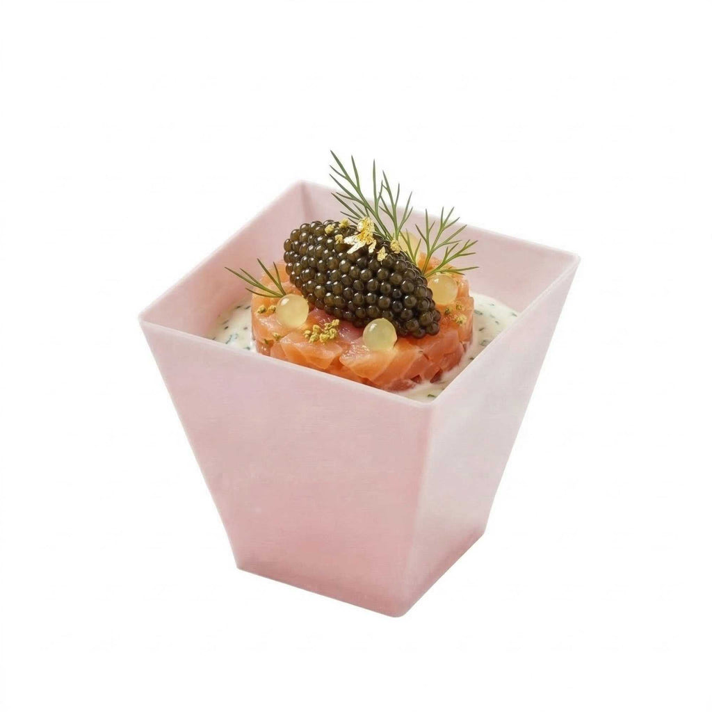 Mini Serve 2 oz Square Powder Pink Plastic Mini Kova Cup - Limited Edition - 2" x 2" x 1 3/4" - 100 count box