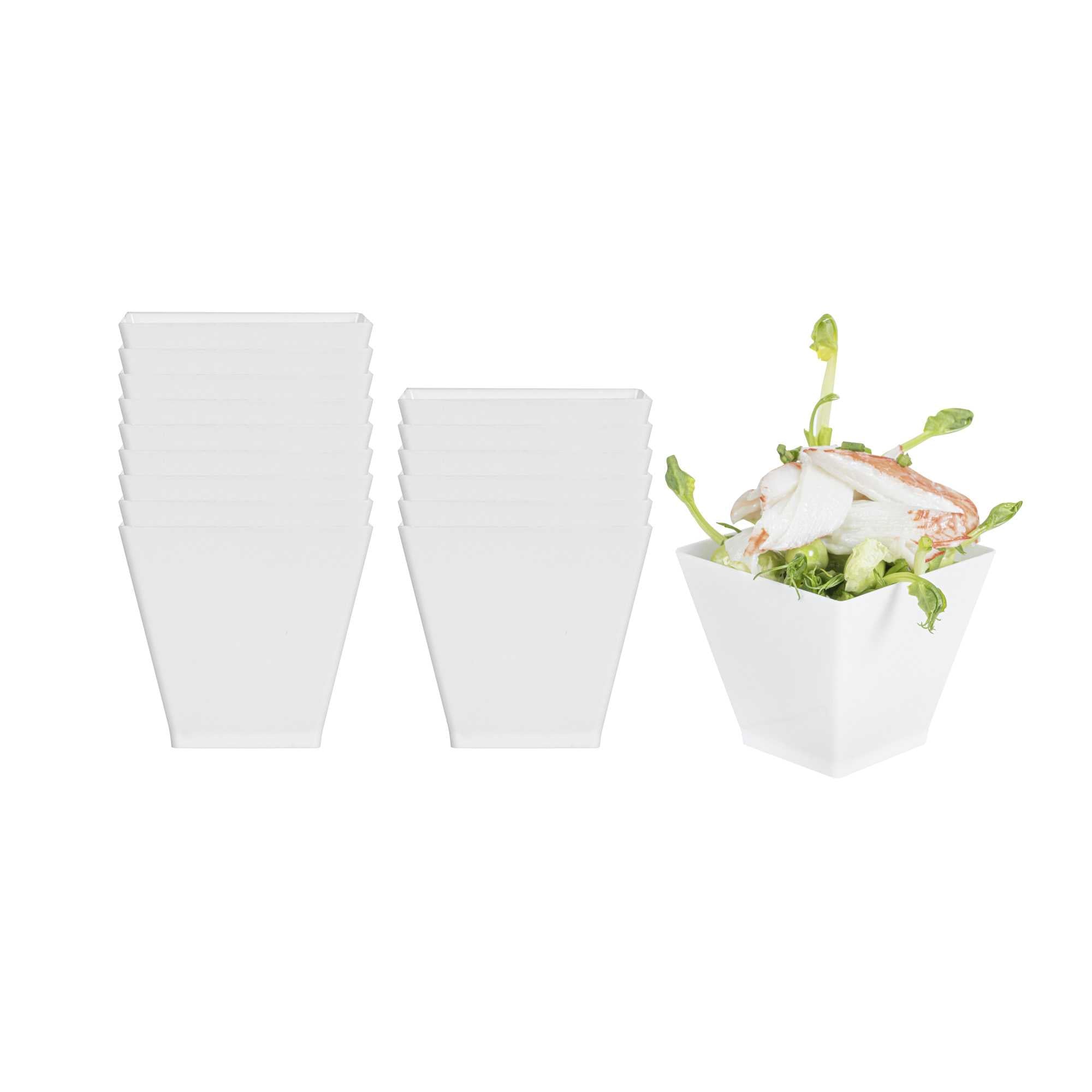 Mini Serve 2 oz Square White Plastic Mini Kova Cup - 2" x 2" x 1 3/4" - 20 count box