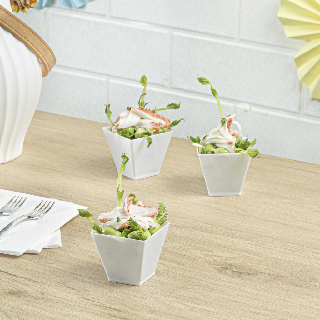 Mini Serve 2 oz Square White Plastic Mini Kova Cup - 2" x 2" x 1 3/4" - 20 count box