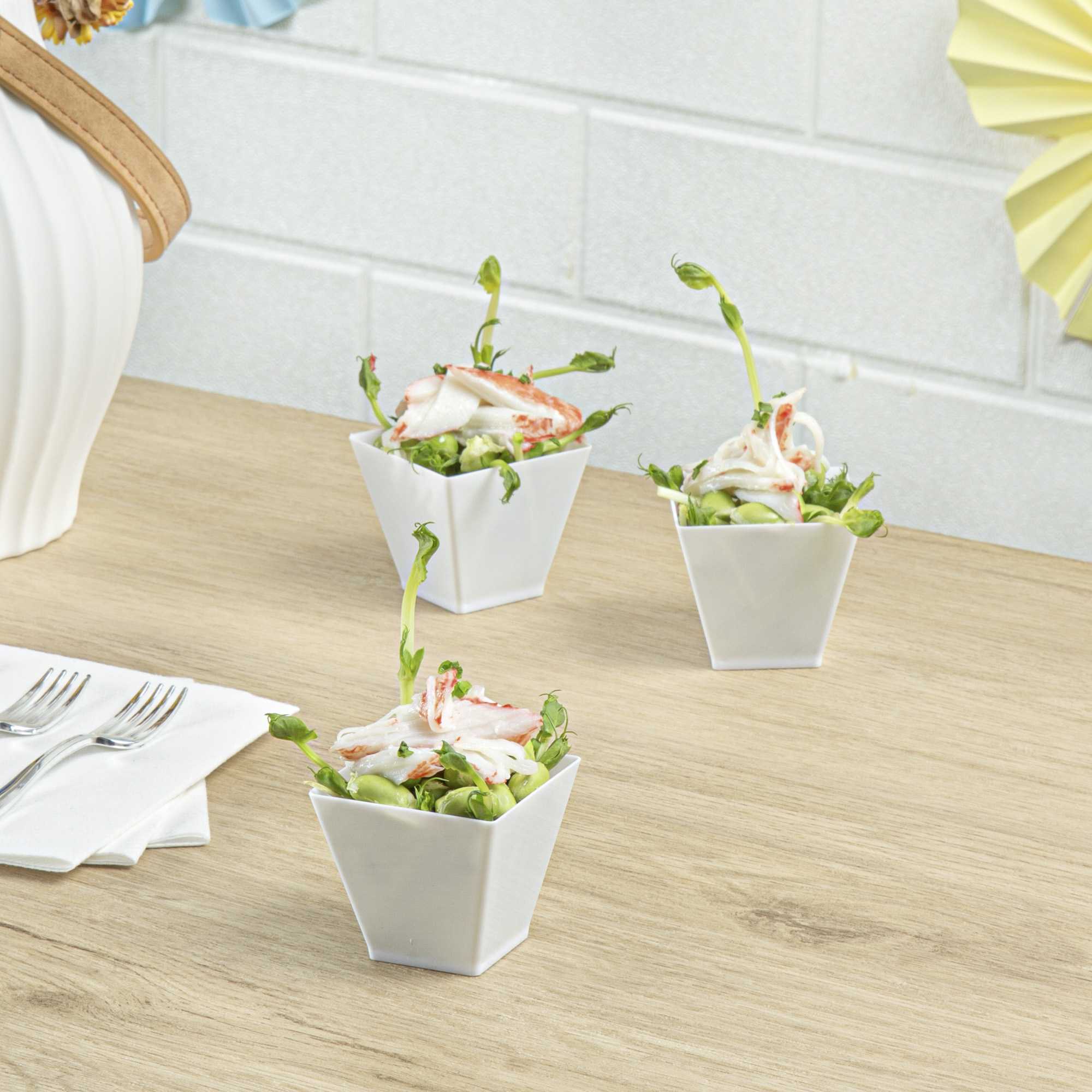 Mini Serve 2 oz Square White Plastic Mini Kova Cup - 2" x 2" x 1 3/4" - 20 count box