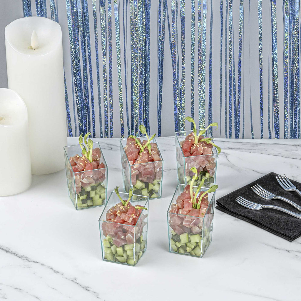 Mini Serve 3 oz Square Seagreen Plastic Incline Cup - 1 3/4" x 1 3/4" x 2 3/4" - 100 count box