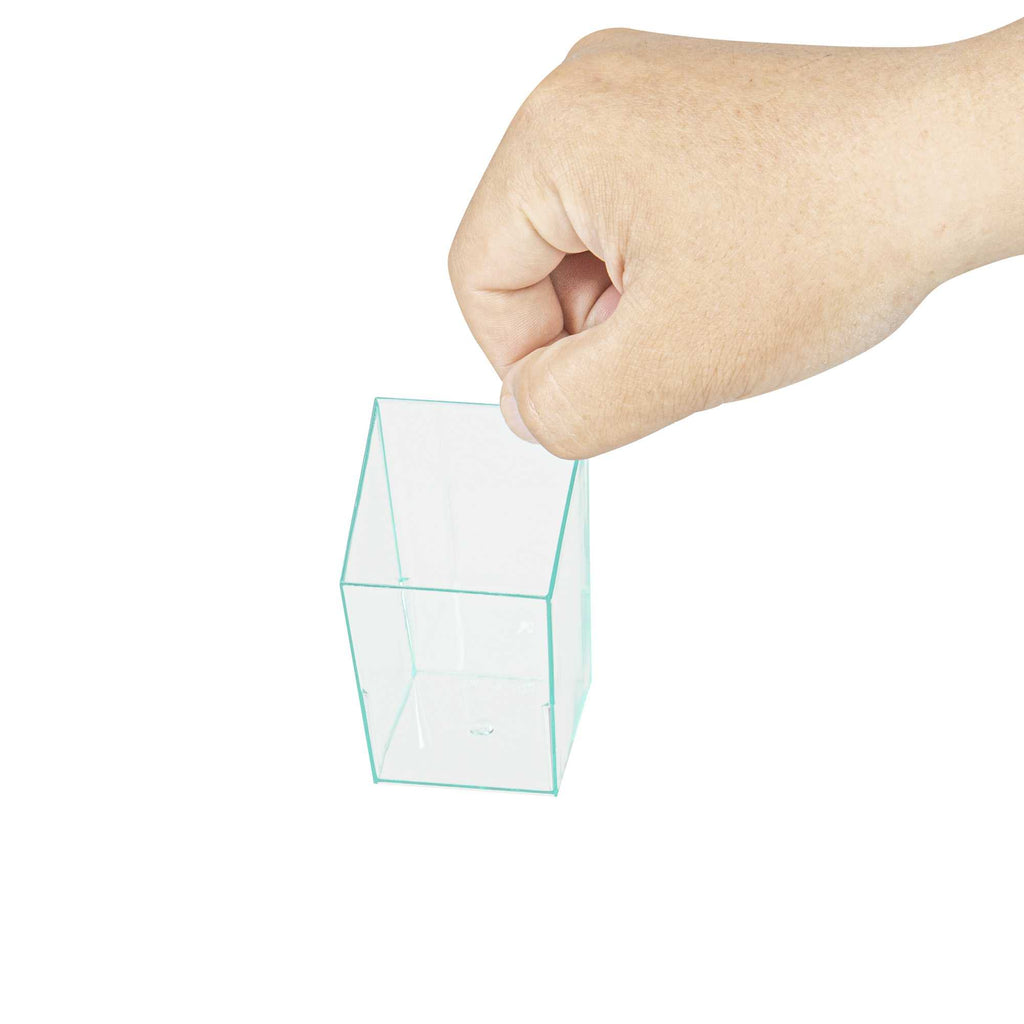 Mini Serve 3 oz Square Seagreen Plastic Incline Cup - 1 3/4" x 1 3/4" x 2 3/4" - 100 count box