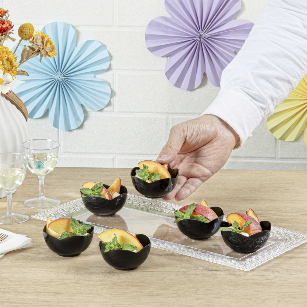 Mini Serve 2 oz Round Black Plastic Le Fleur Cup - 2 1/4" x 1 1/2" x 1 1/4" - 100 count box