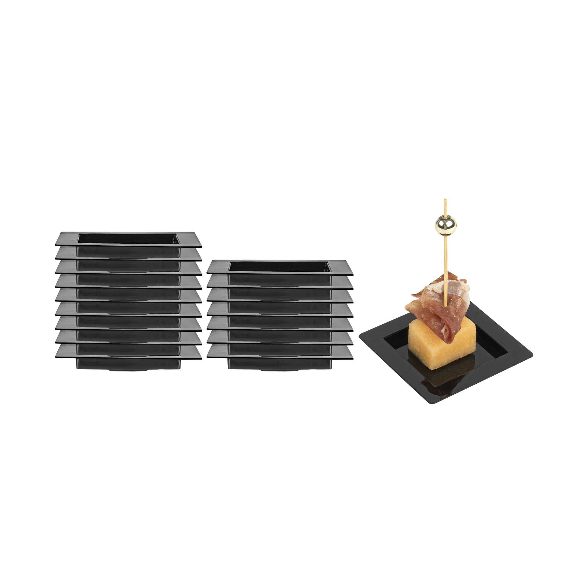 Mini Serve Square Black Plastic Mini Edge Plate - 2 3/4" x 2 3/4" - 100 count box