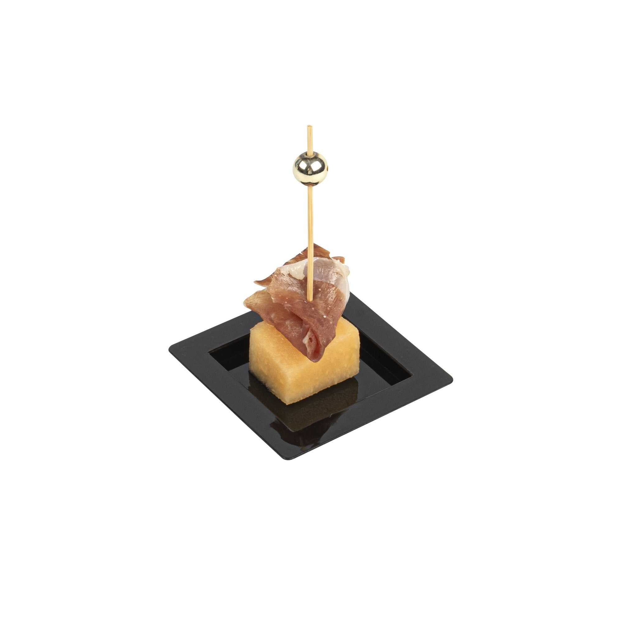 Mini Serve Square Black Plastic Mini Edge Plate - 2 3/4" x 2 3/4" - 25 count box