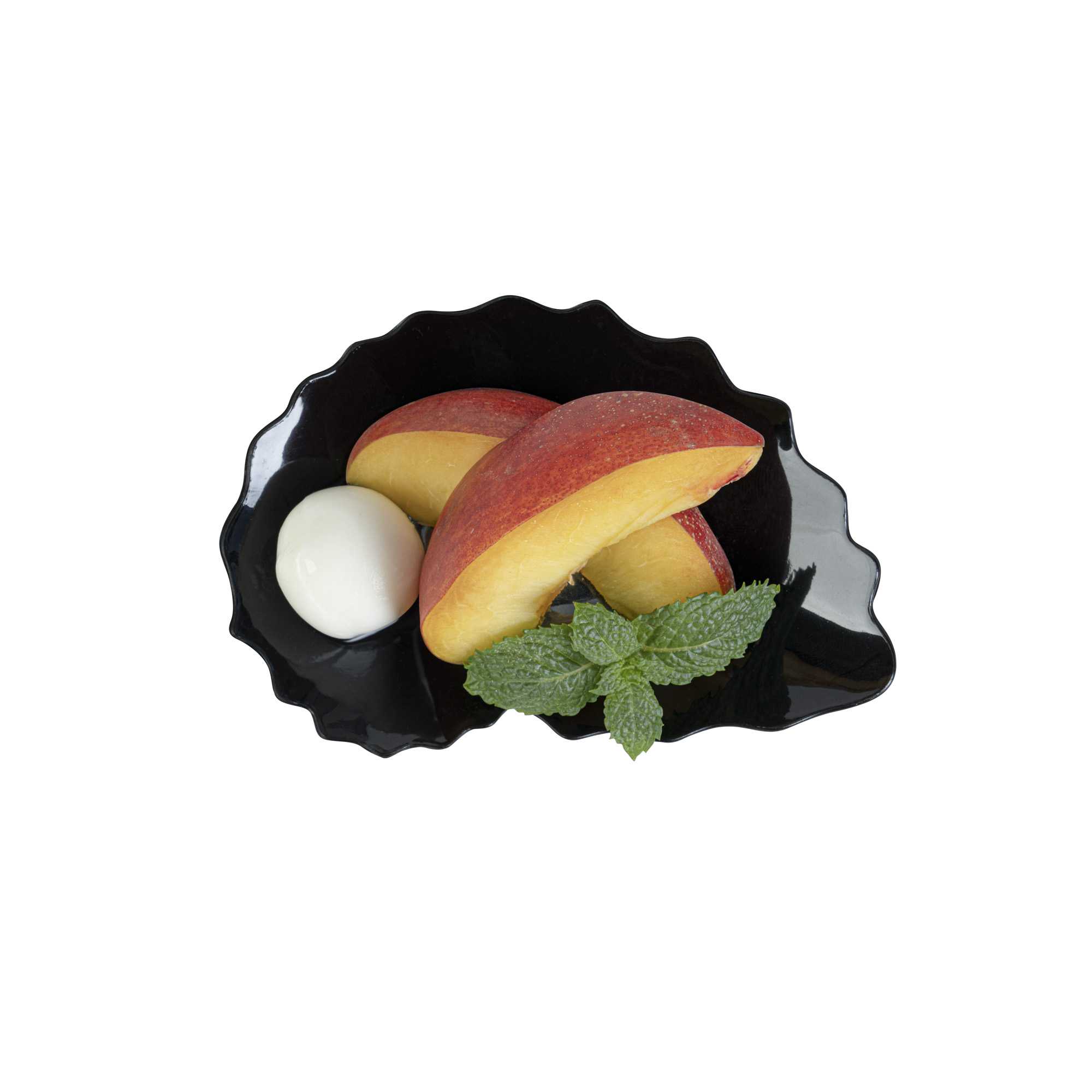 Mini Serve Black Plastic Mini Coquille Plate - 3 1/4" x 3 1/4" x 1/2" - 100 count box