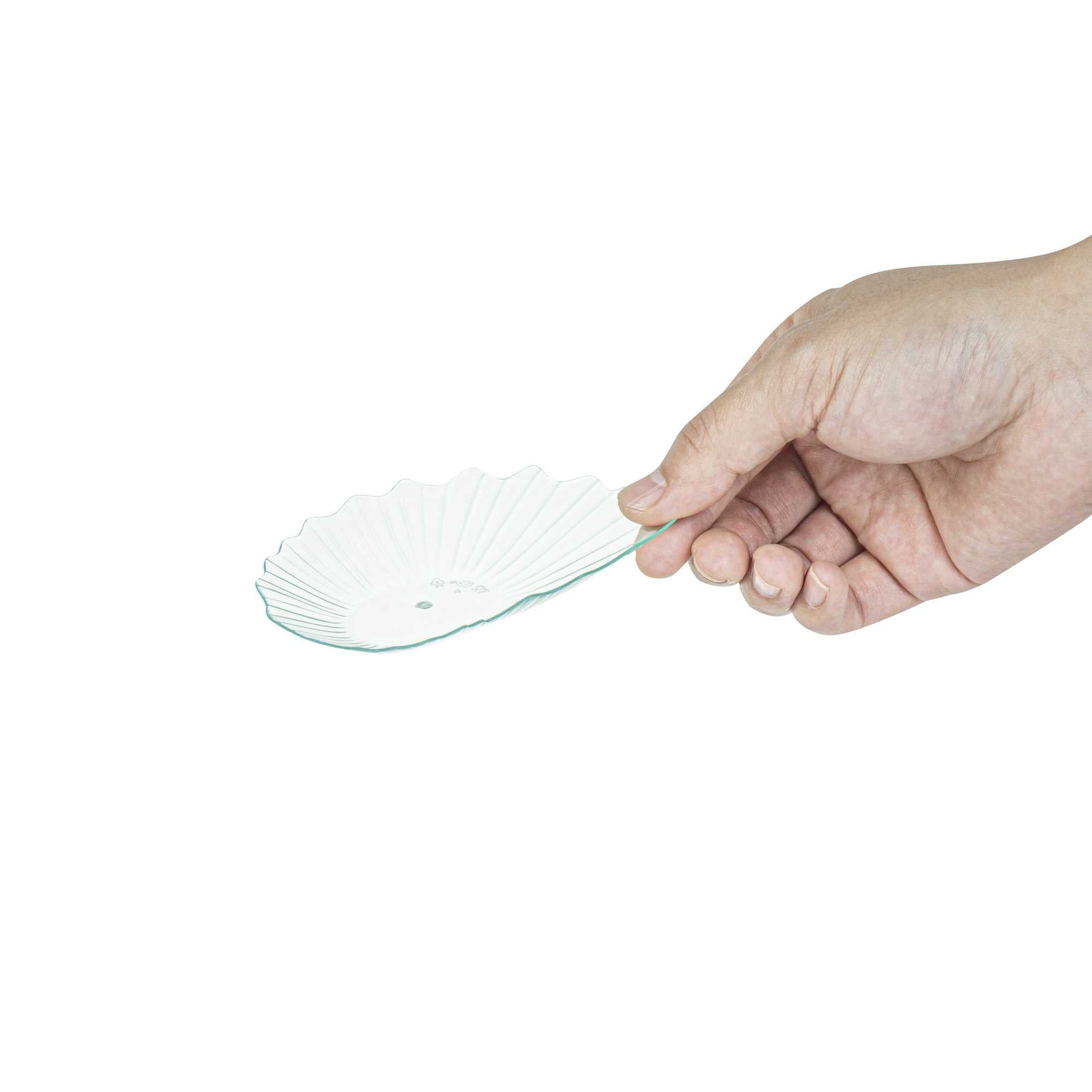 Mini Serve Seagreen Plastic Mini Coquille Plate - 3 1/4" x 3 1/4" x 1/2" - 100 count box